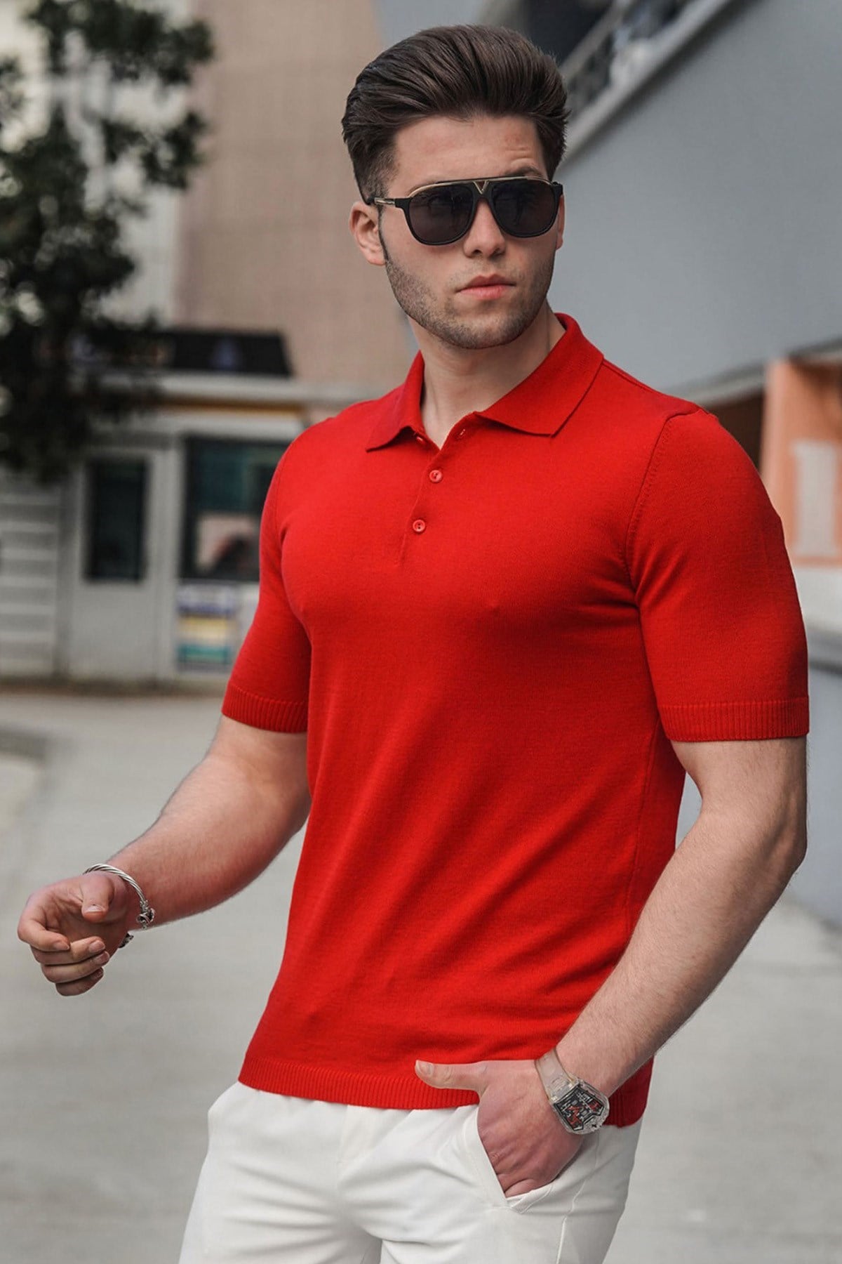 Madmext Kırmızı Polo Yaka Erkek Triko Tişört 5078 