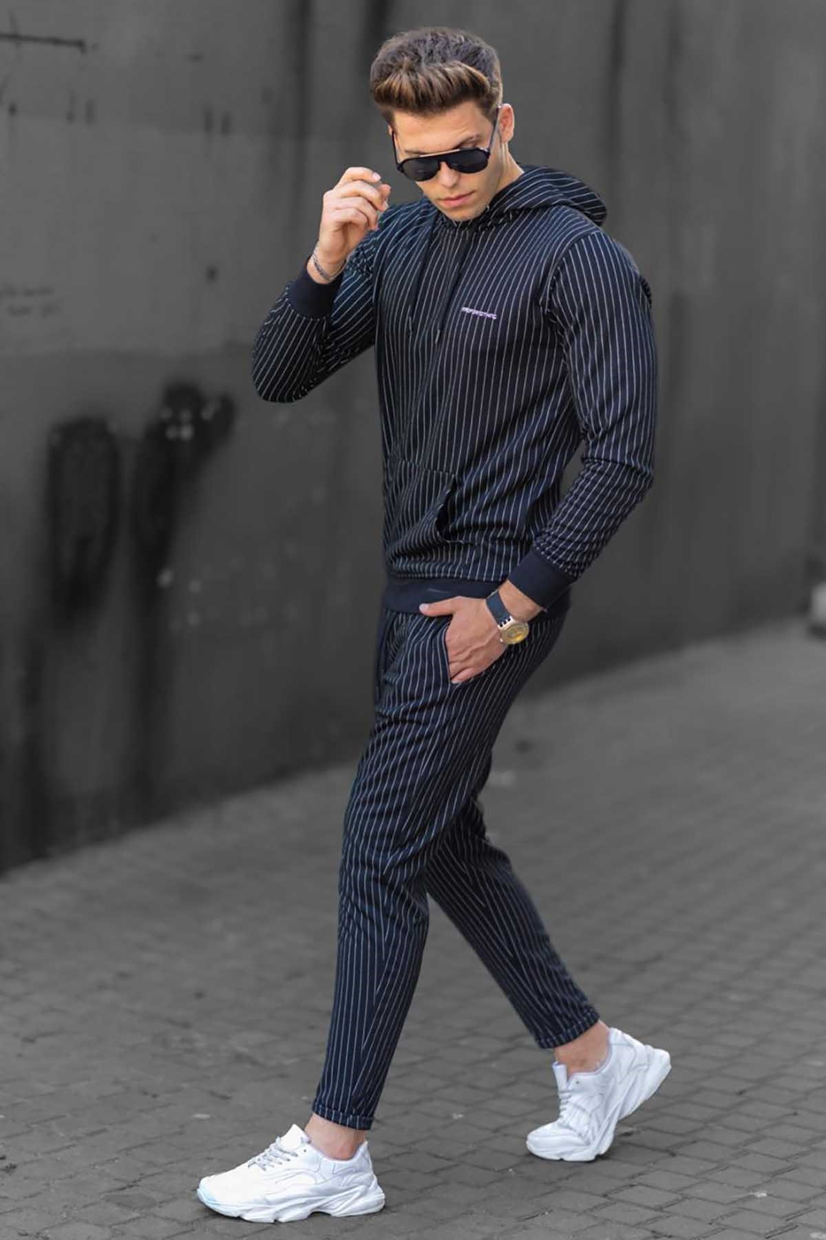 Madmext Navy Striped Men's Tracksuit Set 48224692-4