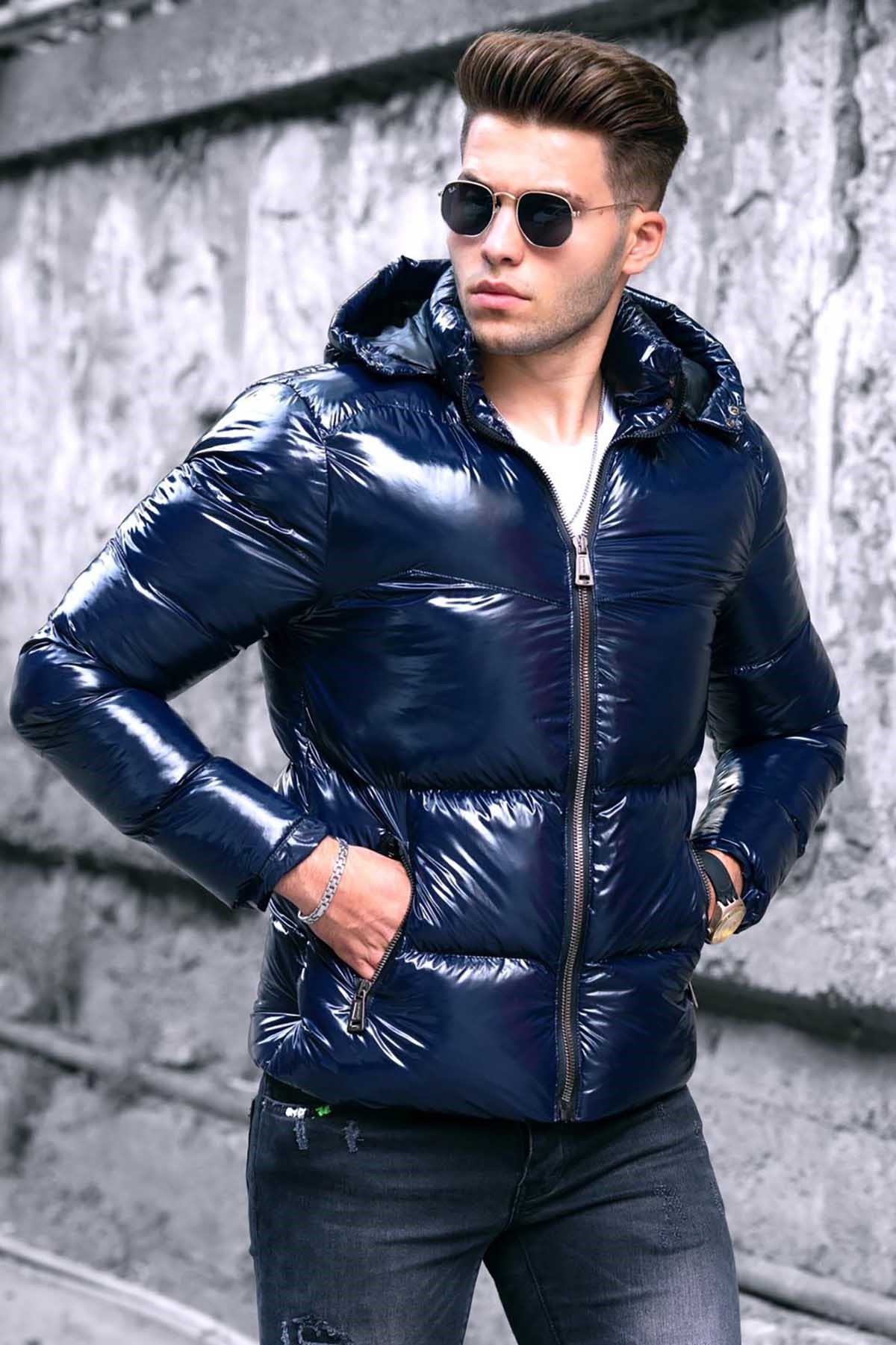 Madmext Lacivert Erkek Parlak Şişme Mont 9254