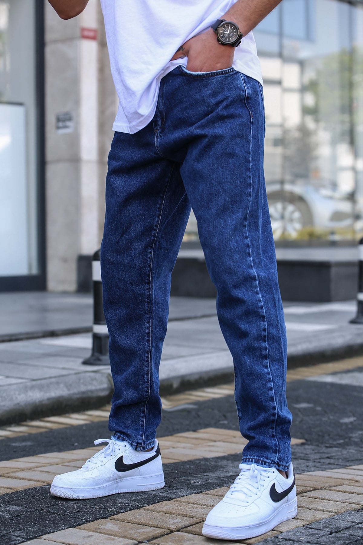 Madmext Men Oversize Navy Blue Jeans 5674