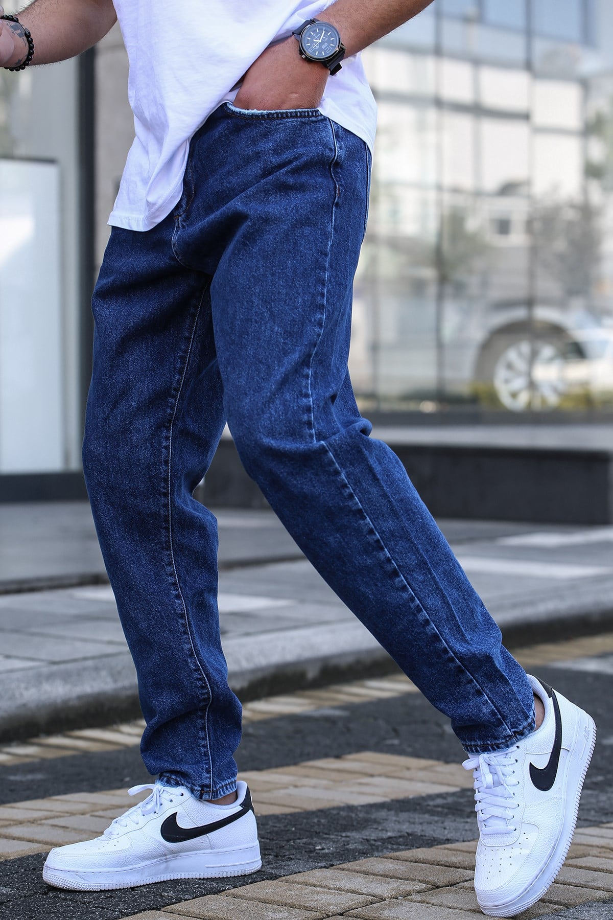 Madmext Men Oversize Navy Blue Jeans 5674