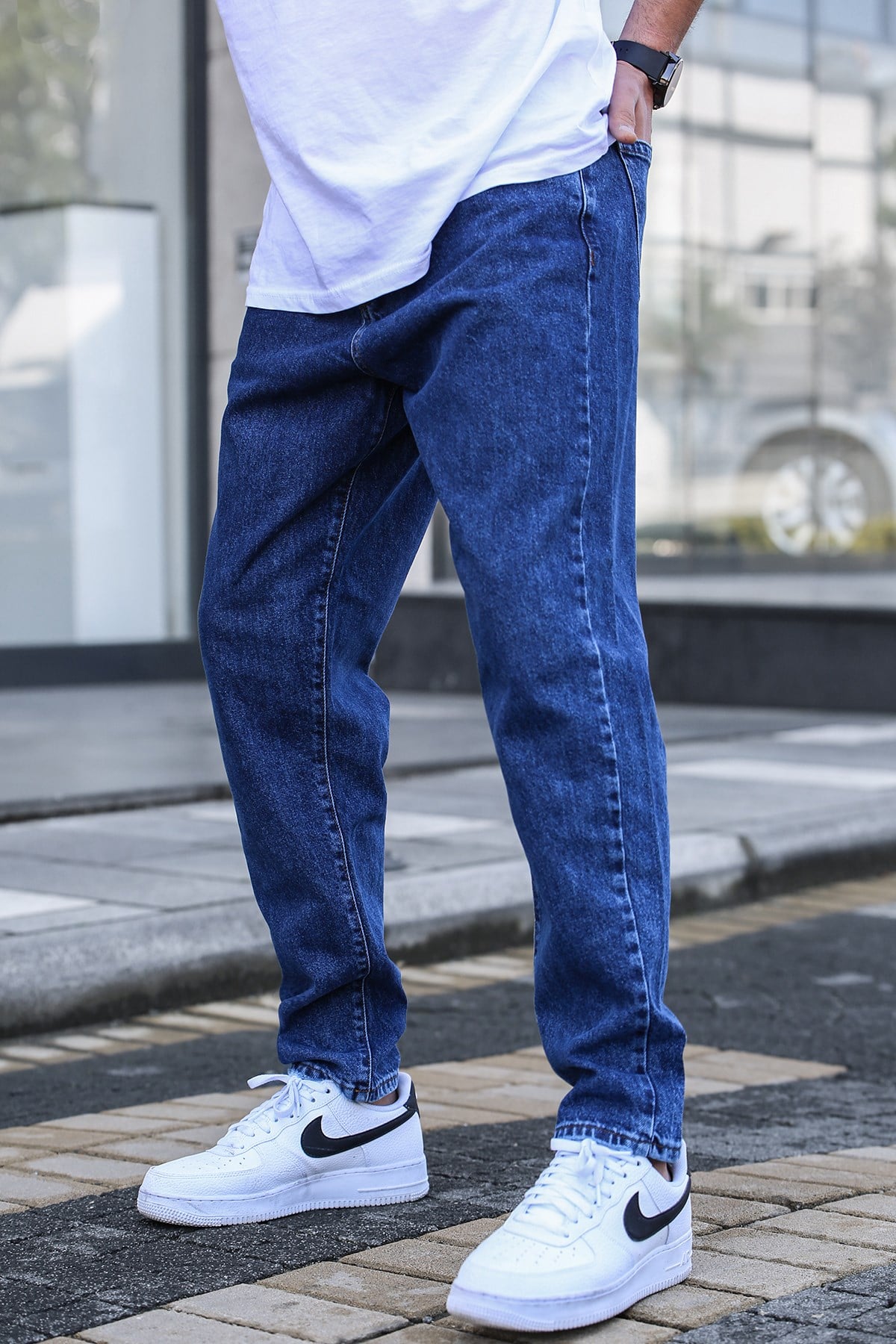 Madmext Men Oversize Navy Blue Jeans 5674