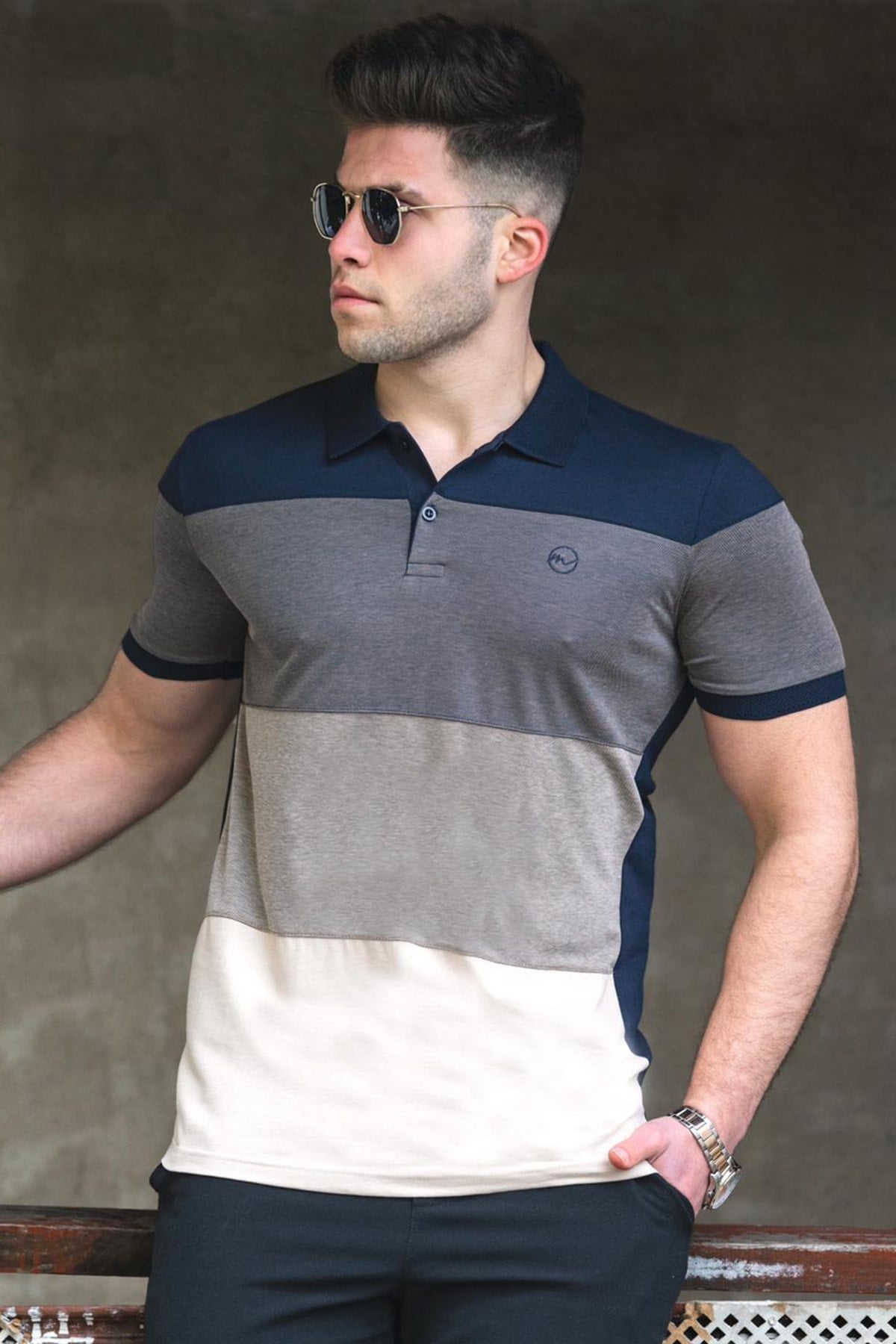 Madmext Lacivert Polo Yaka Erkek Tişört 5103