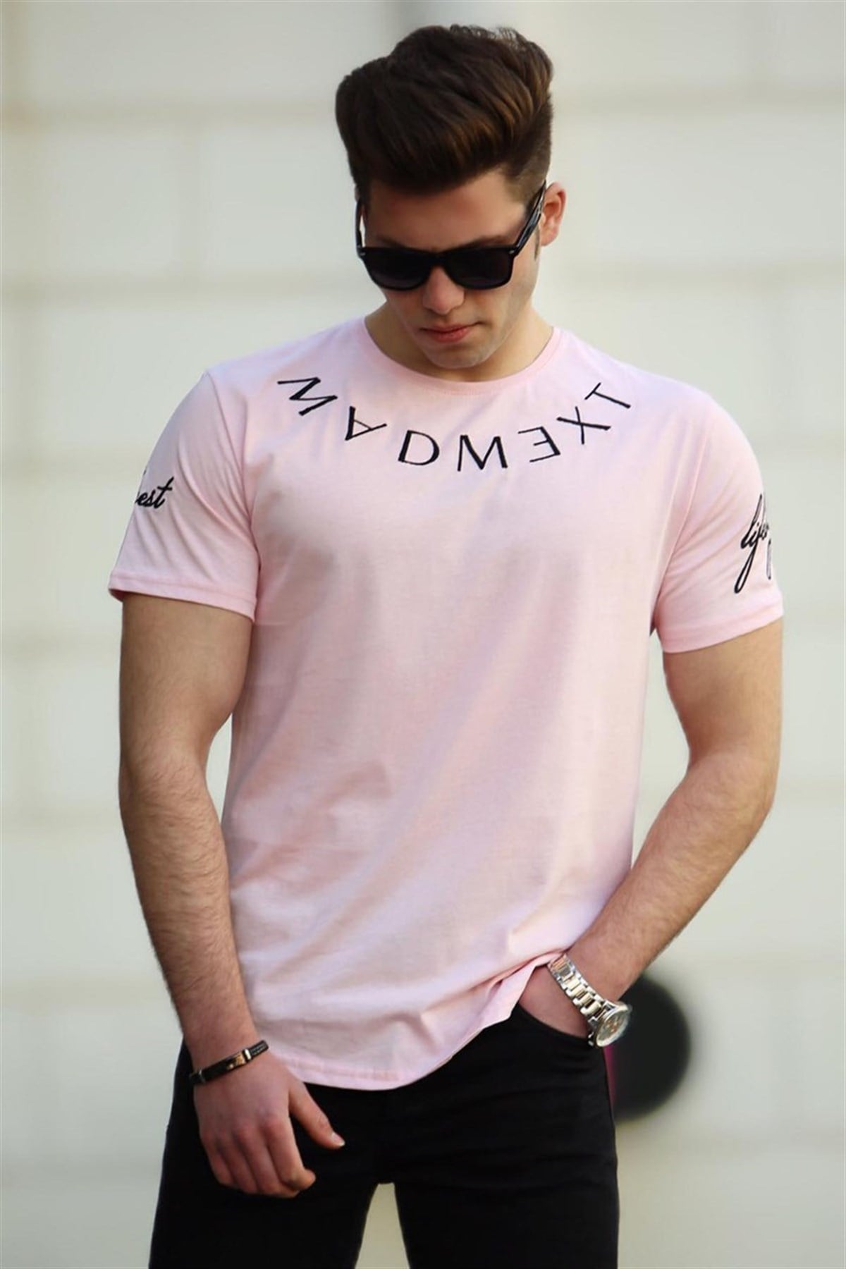 Madmext Powder Pink Colour T-shirt for Men 4512