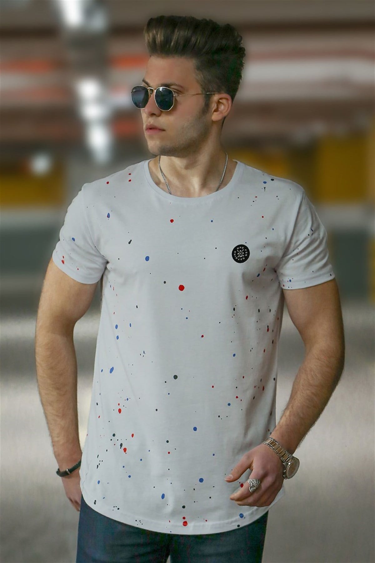 Madmext White Paint Splatter Print T-shirt for Men 4505