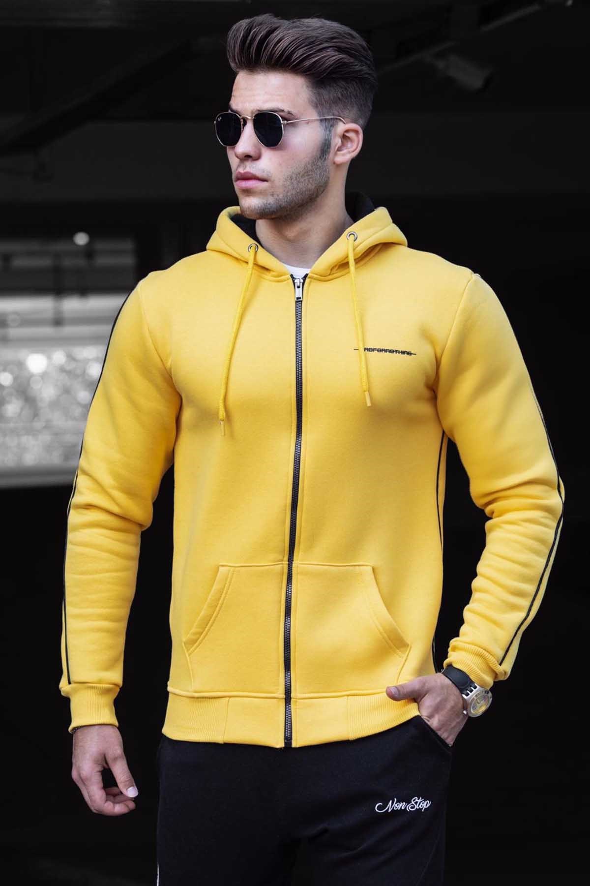 Madmext Yellow Hooded Zip-Down Men Sweatshirt 4711