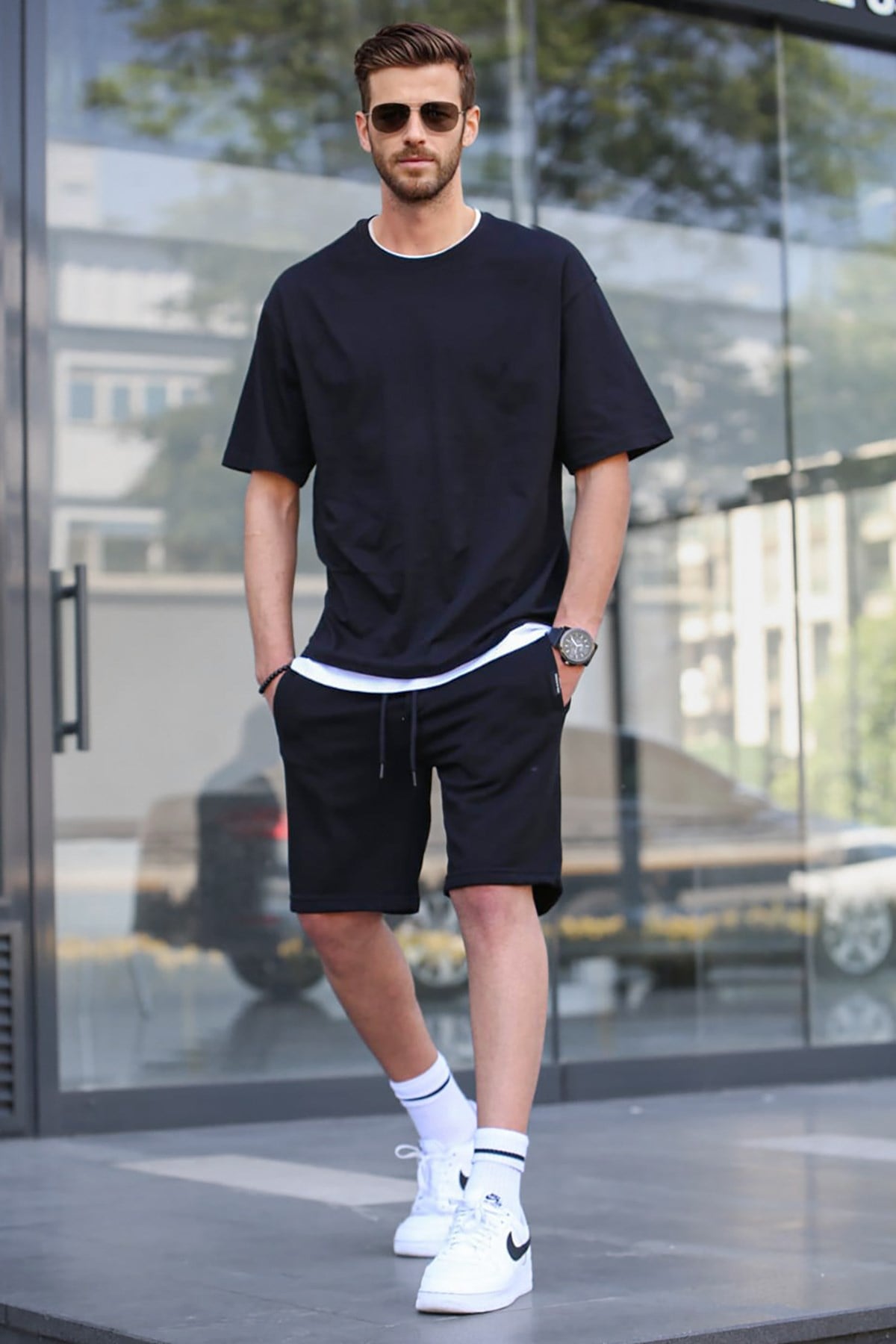 Madmext Siyah Oversize Erkek Şort Takımı 5668