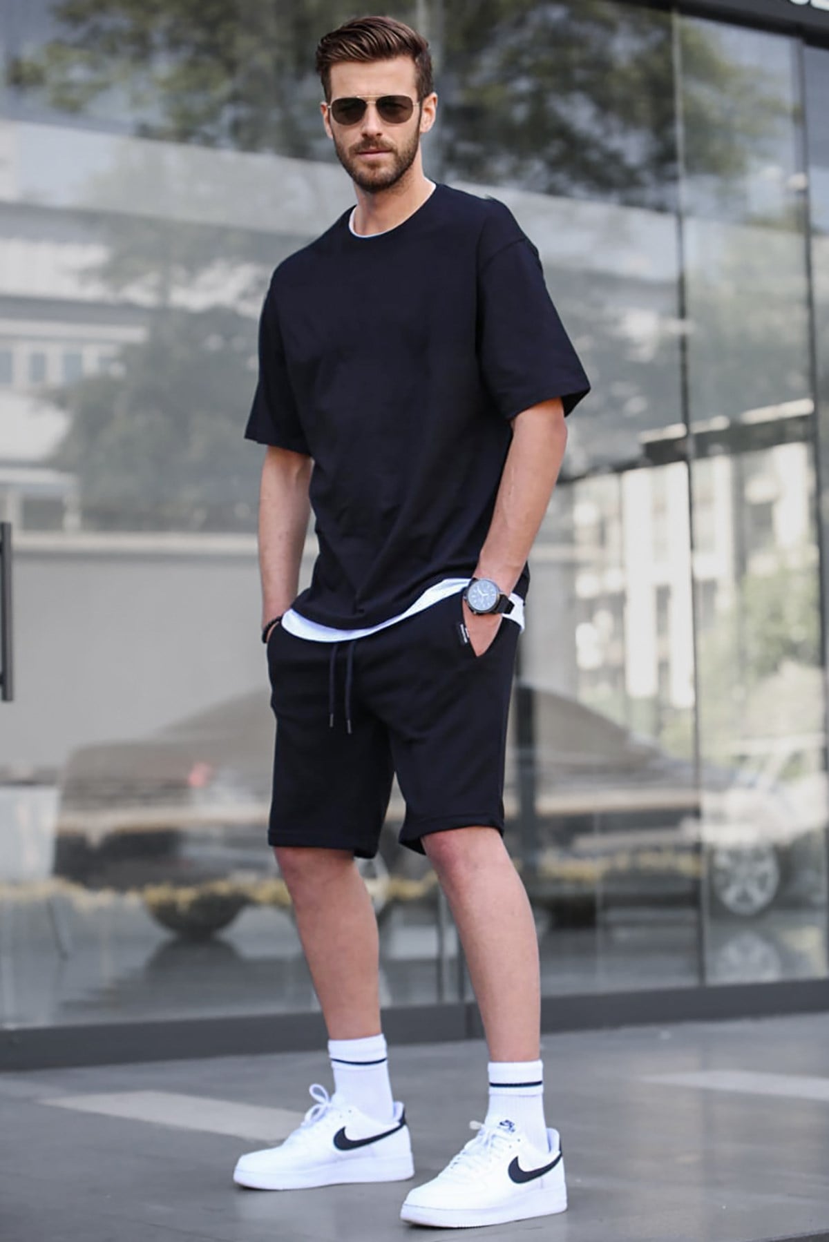 Madmext Siyah Oversize Erkek Şort Takımı 5668