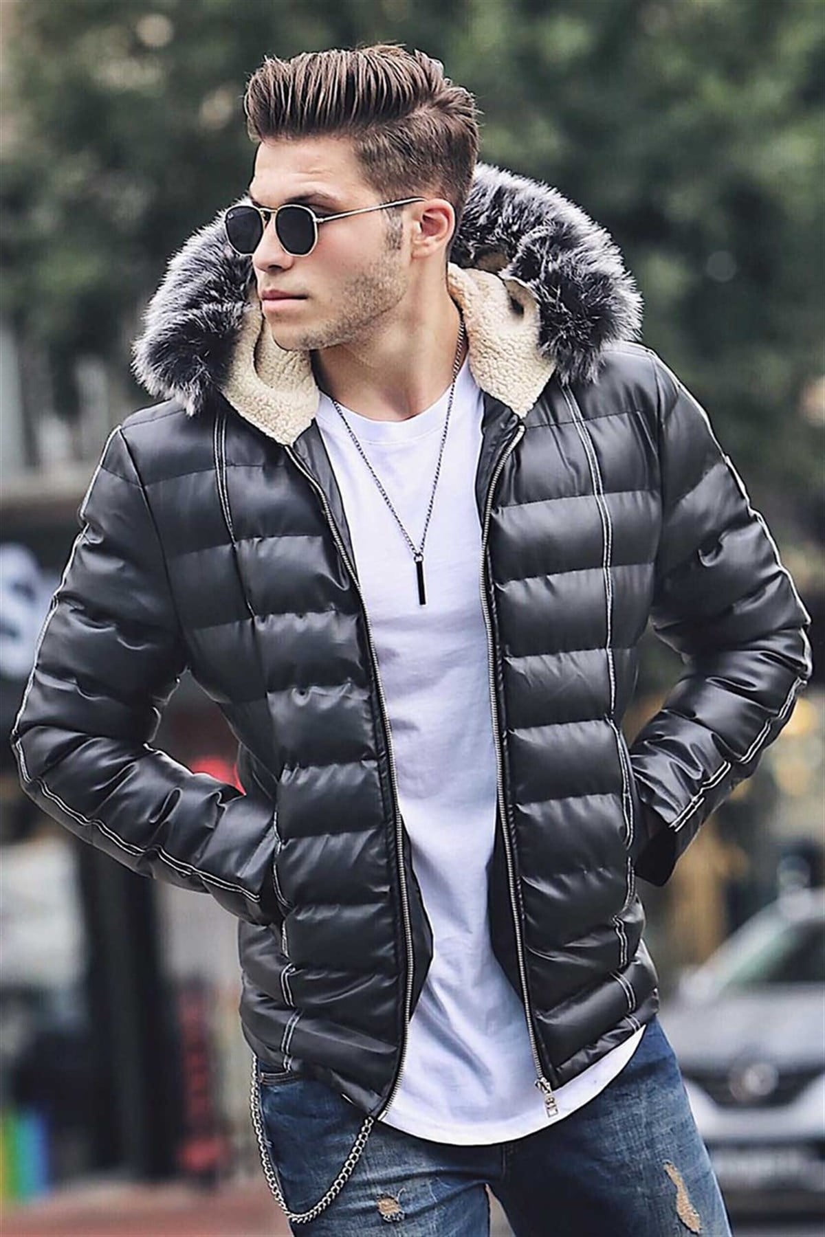 Madmext Black Plush Down Jacket M-30