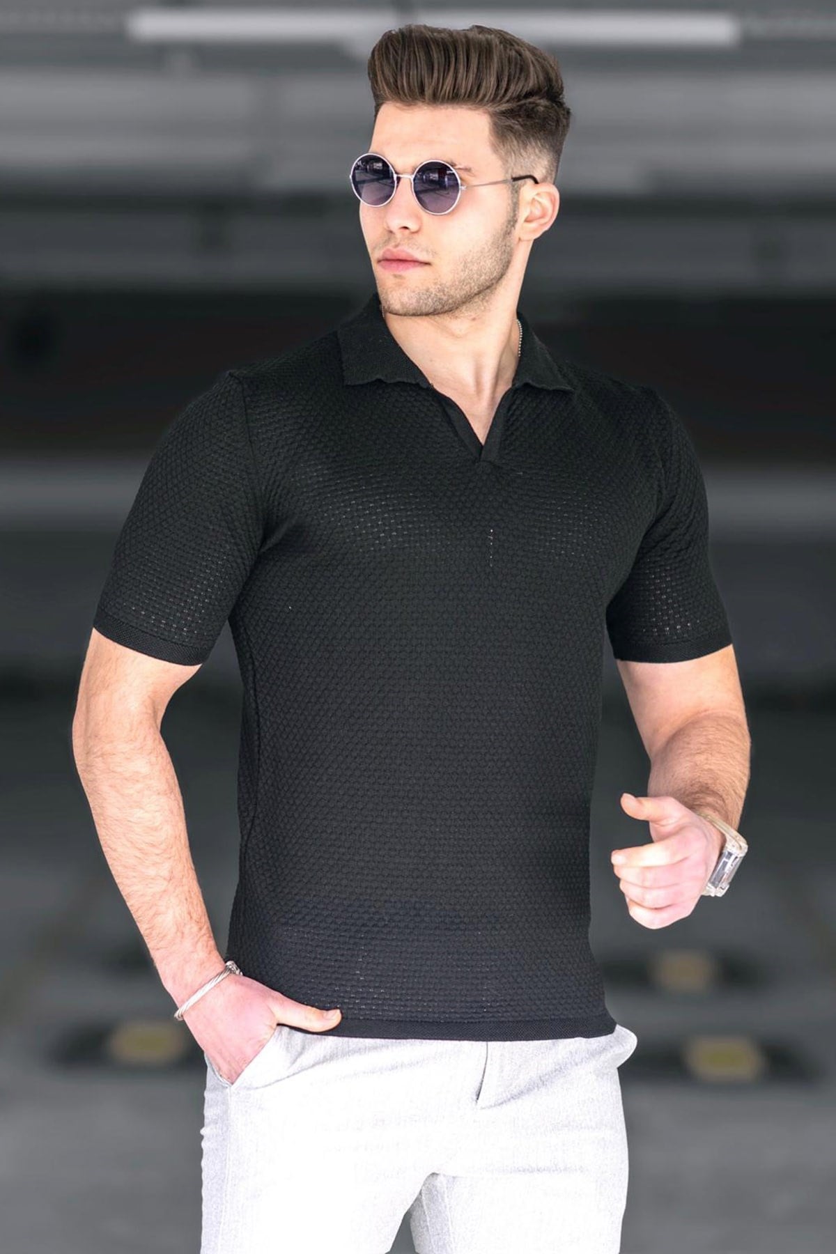 Madmext Siyah Polo Yaka Tişört 5074