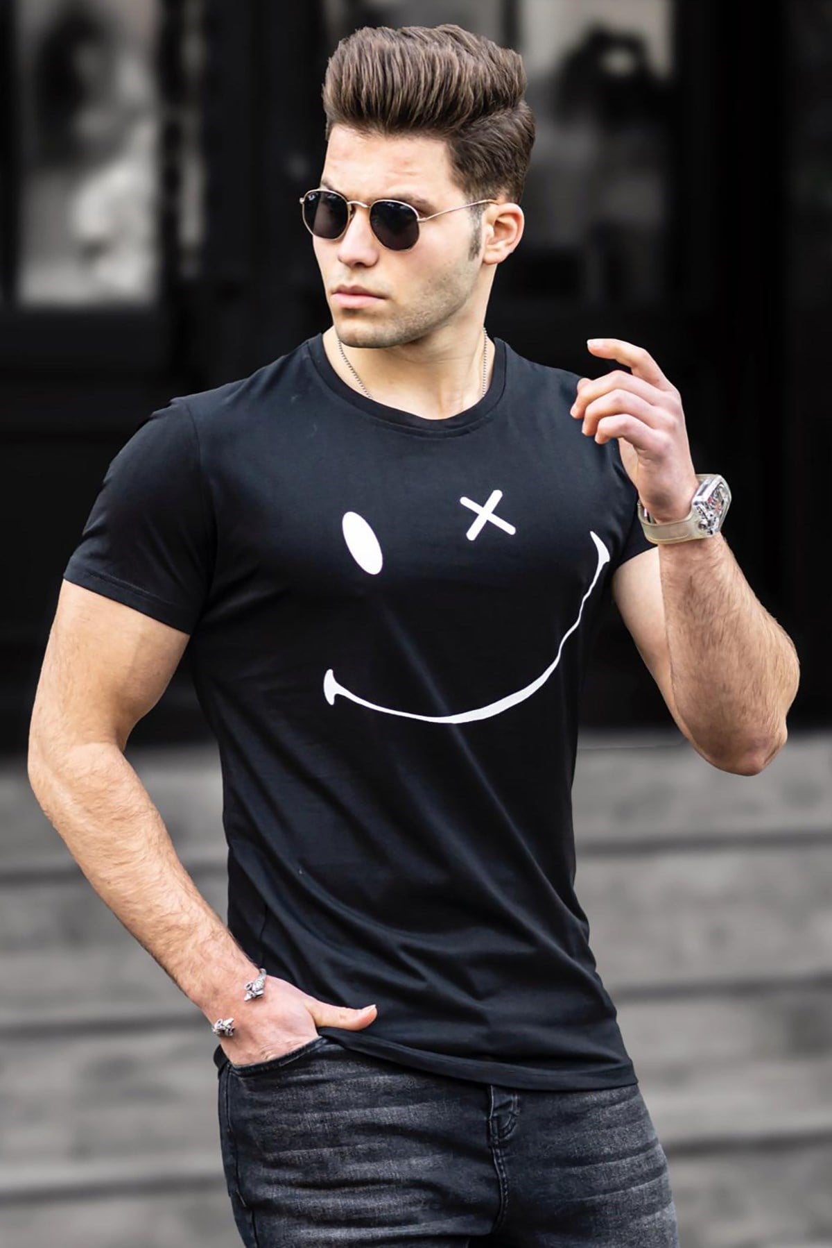 Madmext Black Printed T-shirt for Men 5060