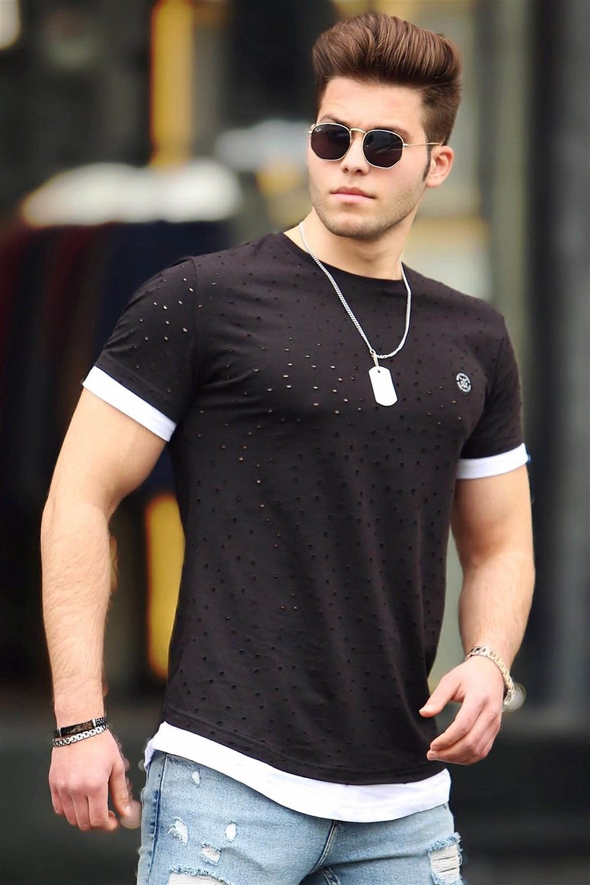 Madmext Black Rapped T-shirt for Men 4489
