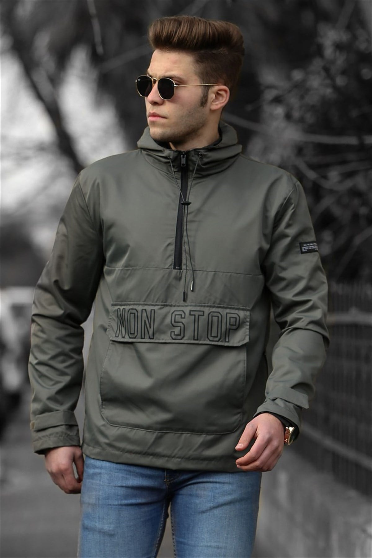 Madmext Khaki Waterproof Kangaroo Jacket 4507