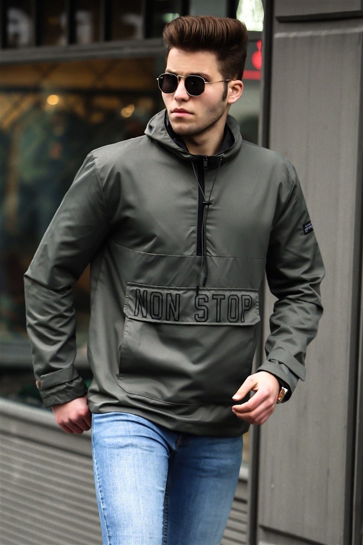 Madmext Khaki Waterproof Kangaroo Jacket 4507