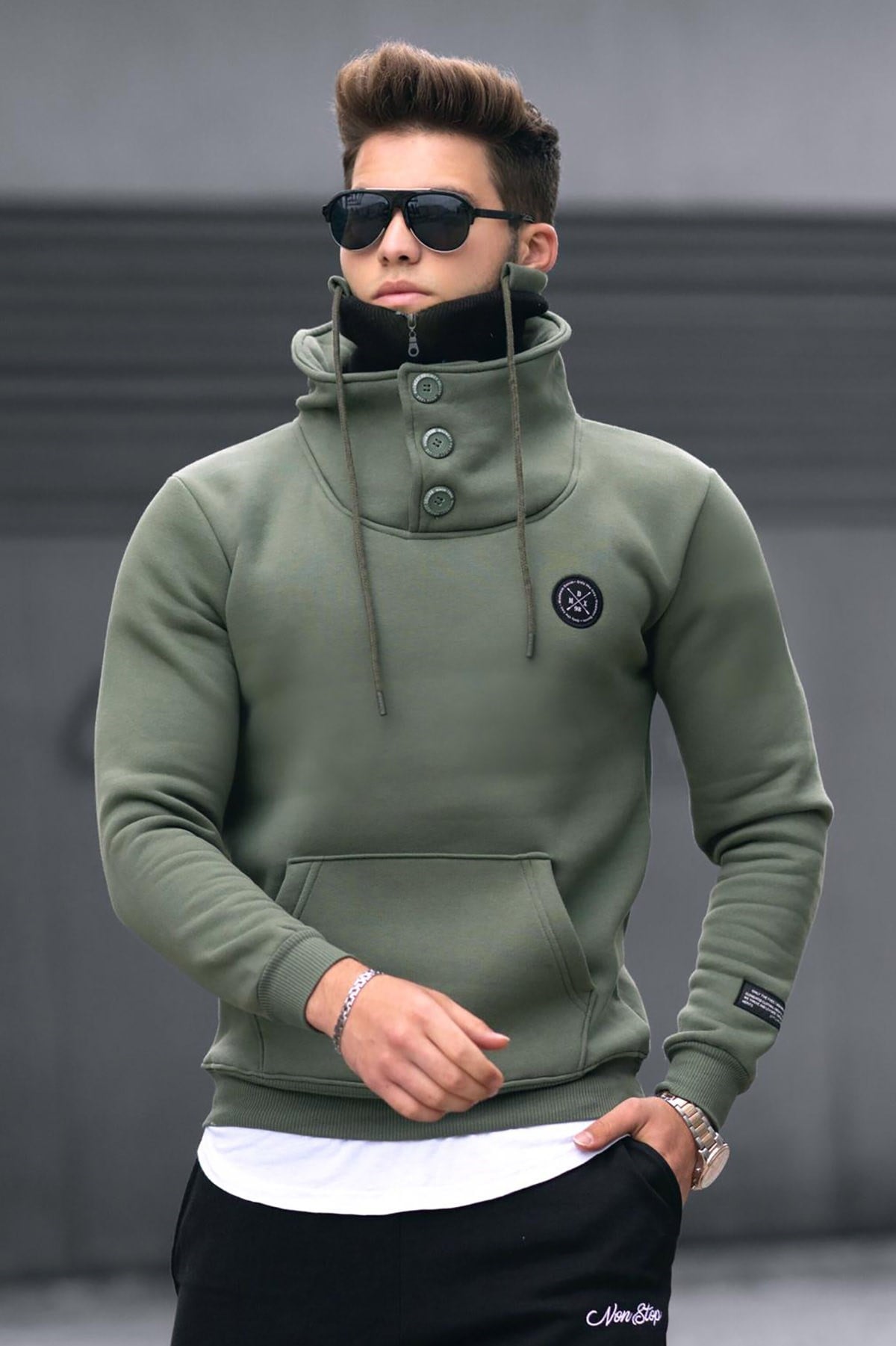 Madmext Khaki Button-up Knitwear Sweatshirt 4411