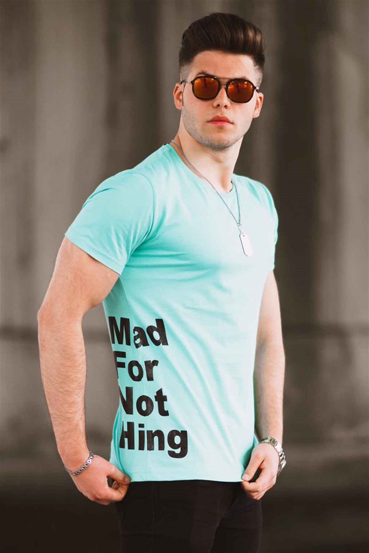 Madmext Turquoise Printed T-shirt for Men 4553