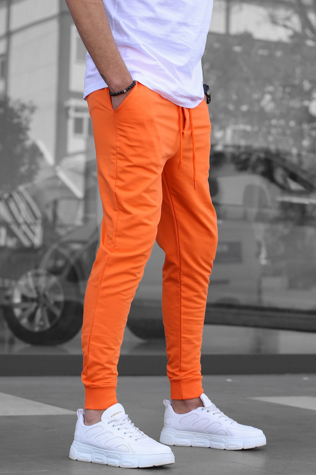 Madmext Men Elastic Bottom Orange Sweatpants 4821