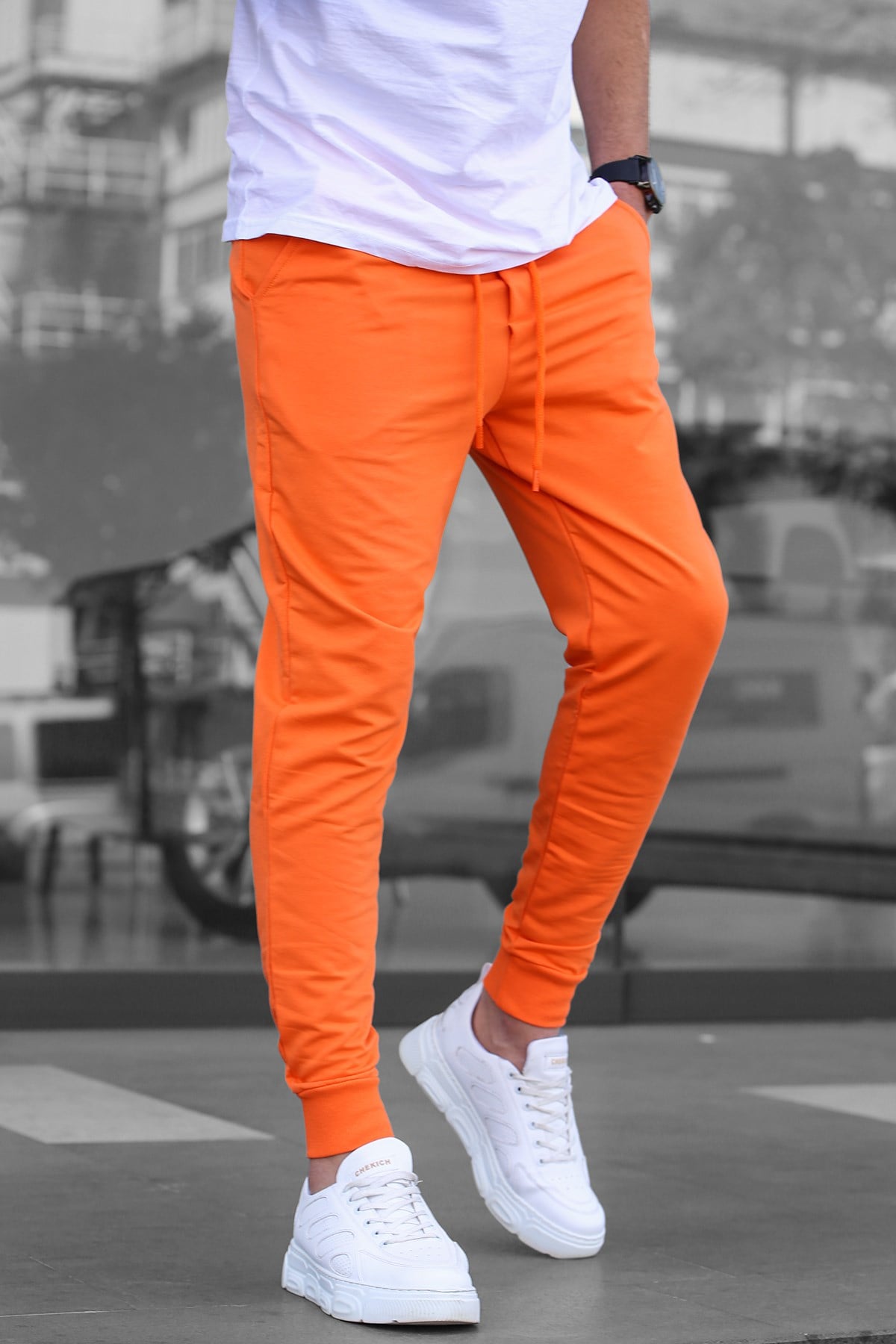 Madmext Men Elastic Bottom Orange Sweatpants 4821