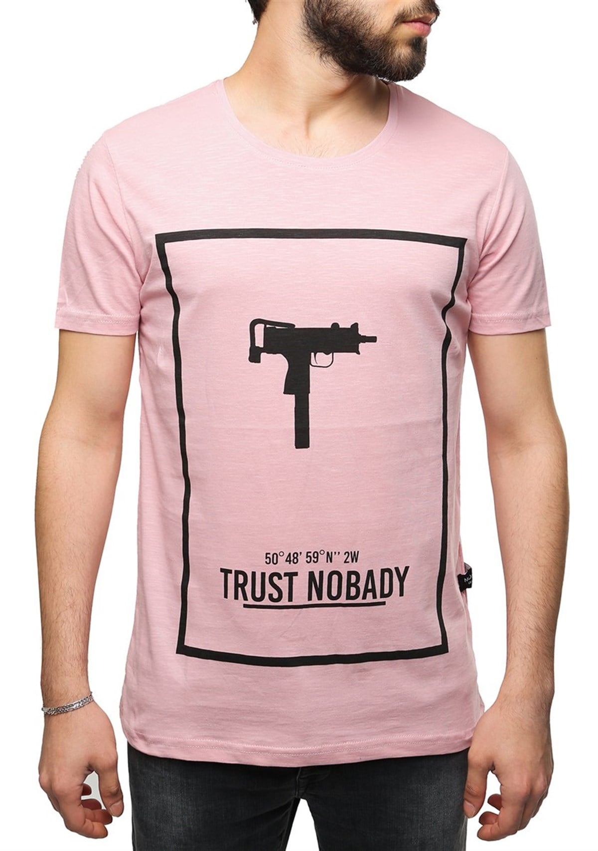 Madmext Uzi Baskılı Pembe Tişört 2533