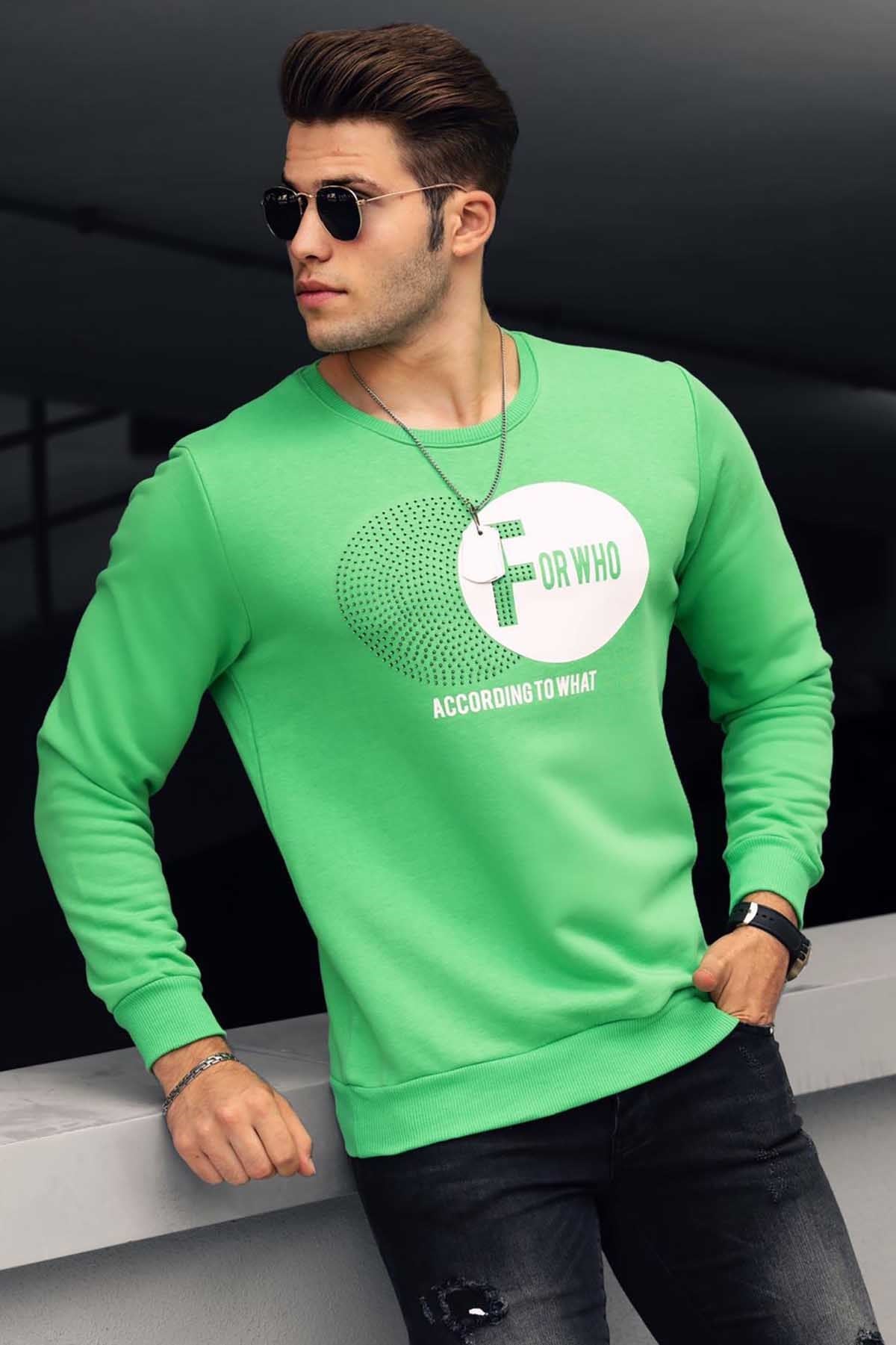 Madmext Yeşil Baskılı Bisiklet Yaka Sweatshirt 4756