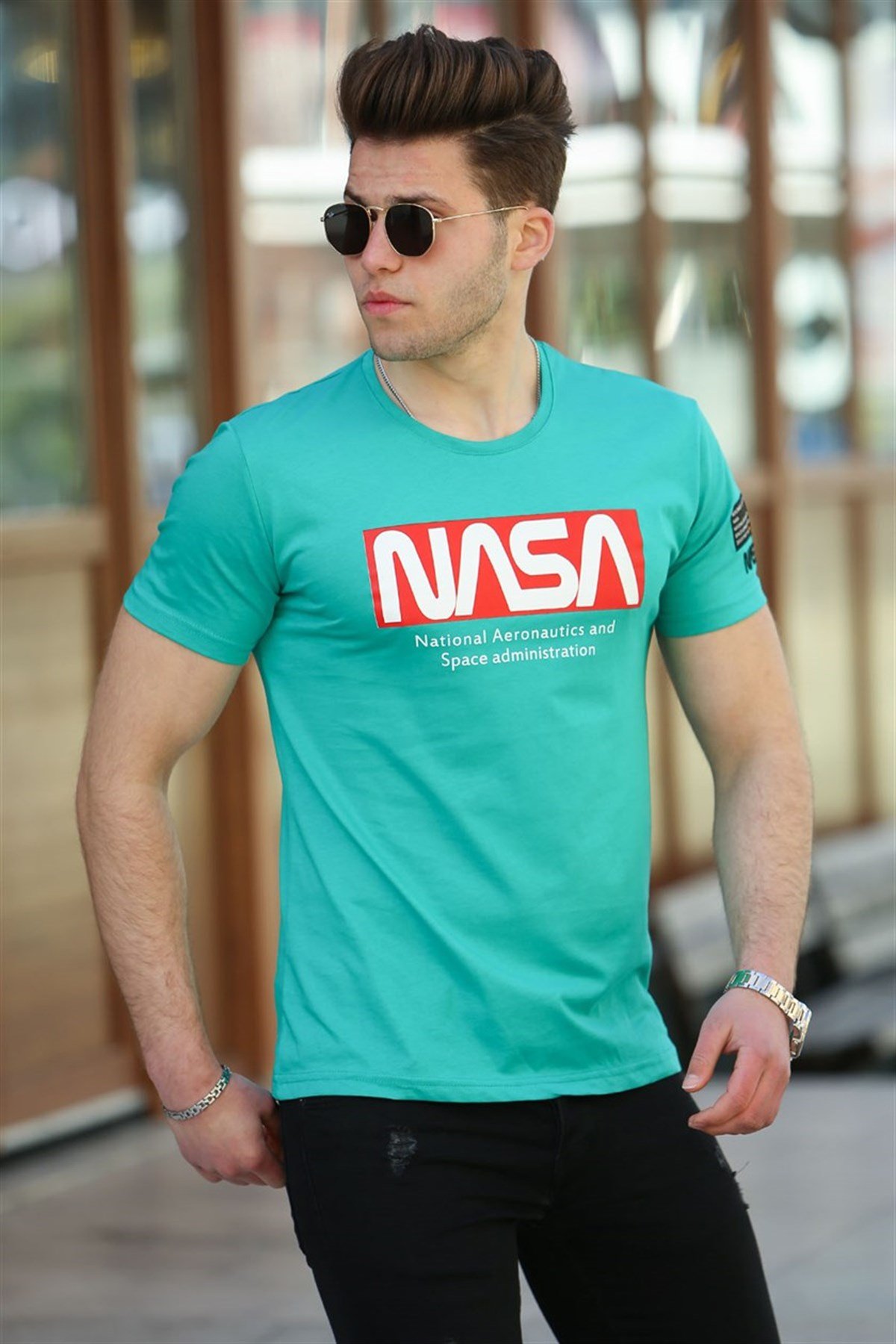 Madmext Green Nasa T-shirt for Men 4526