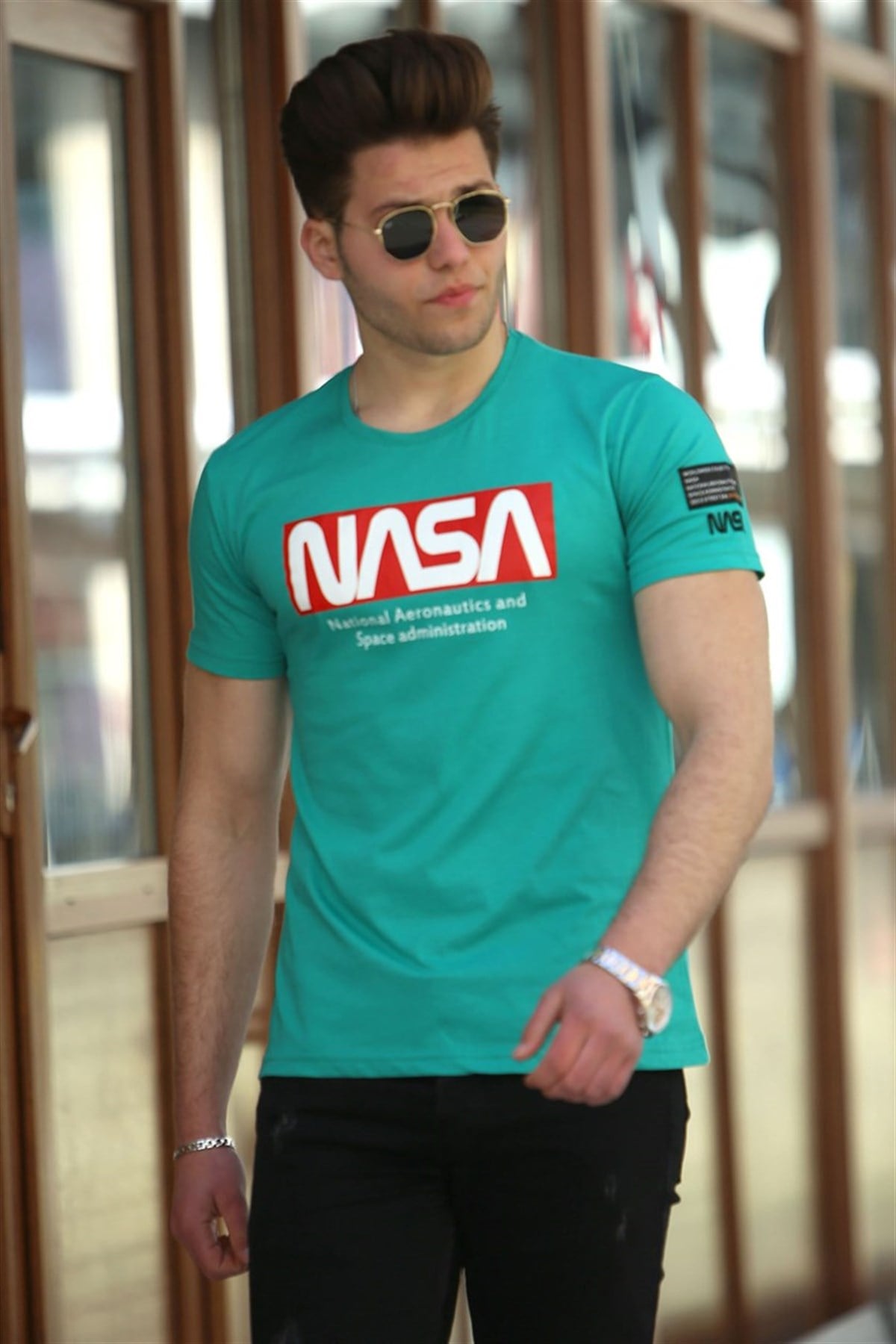 Madmext Green Nasa T-shirt for Men 4526