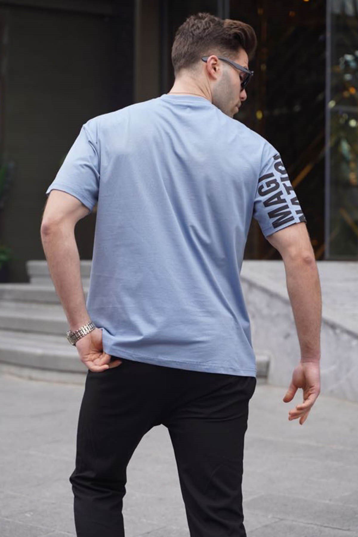 Mavi Baskılı Erkek Tişört 6073