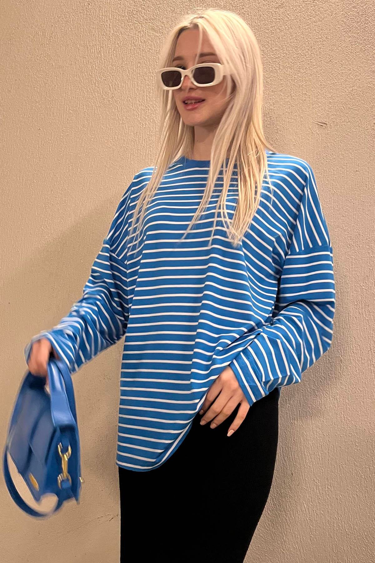Mavi Çizgili  Sweatshirt MG980