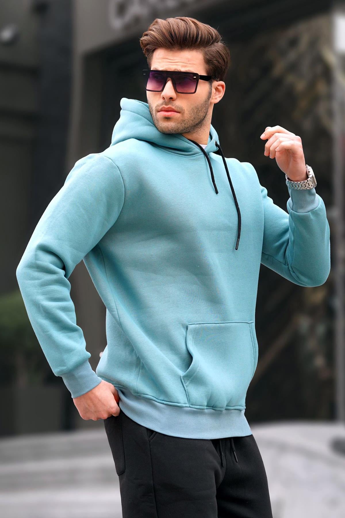Mavi Kamuflaj Kapüşonlu Erkek Sweatshirt 5339