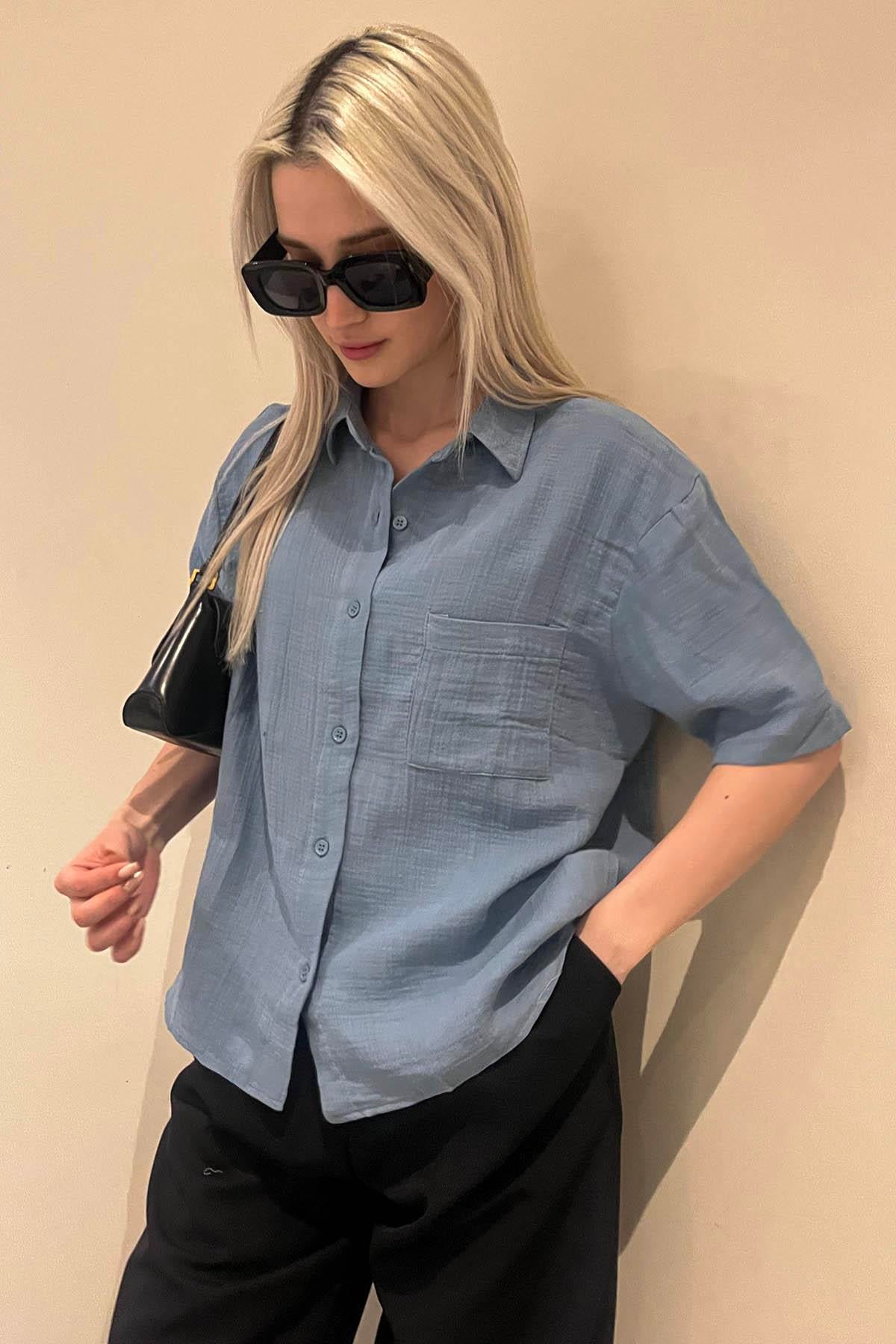 Mavi Muslin Kumaş Basic Kadın Gömlek MG1784