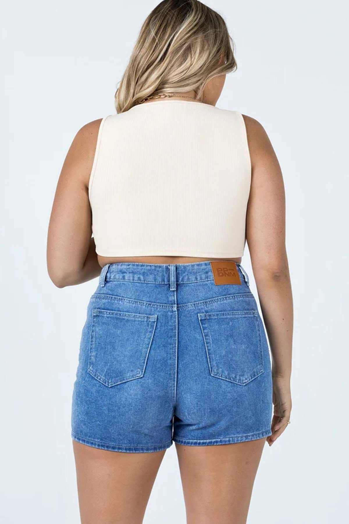 Mavi Yüksek Bel Geniş Kesim Jean Şort MG1748