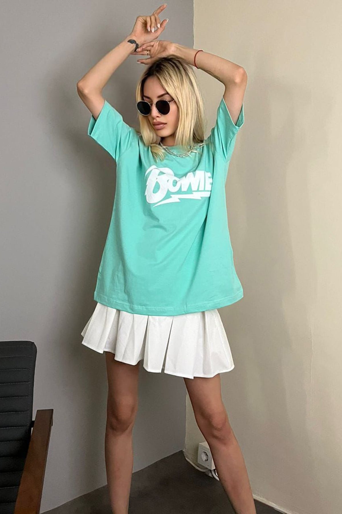 Mint Yeşili Baskılı Over Fit Tişört MG1514