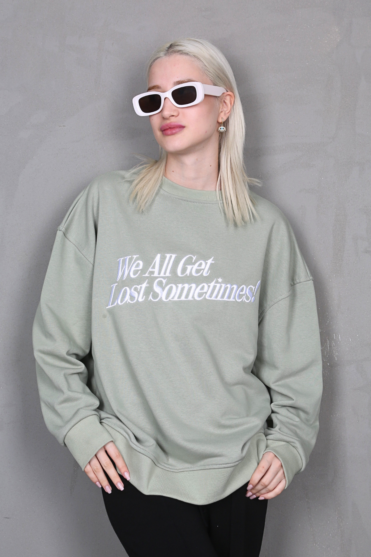 Mint Yeşili Baskılı Sweatshirt MG1901