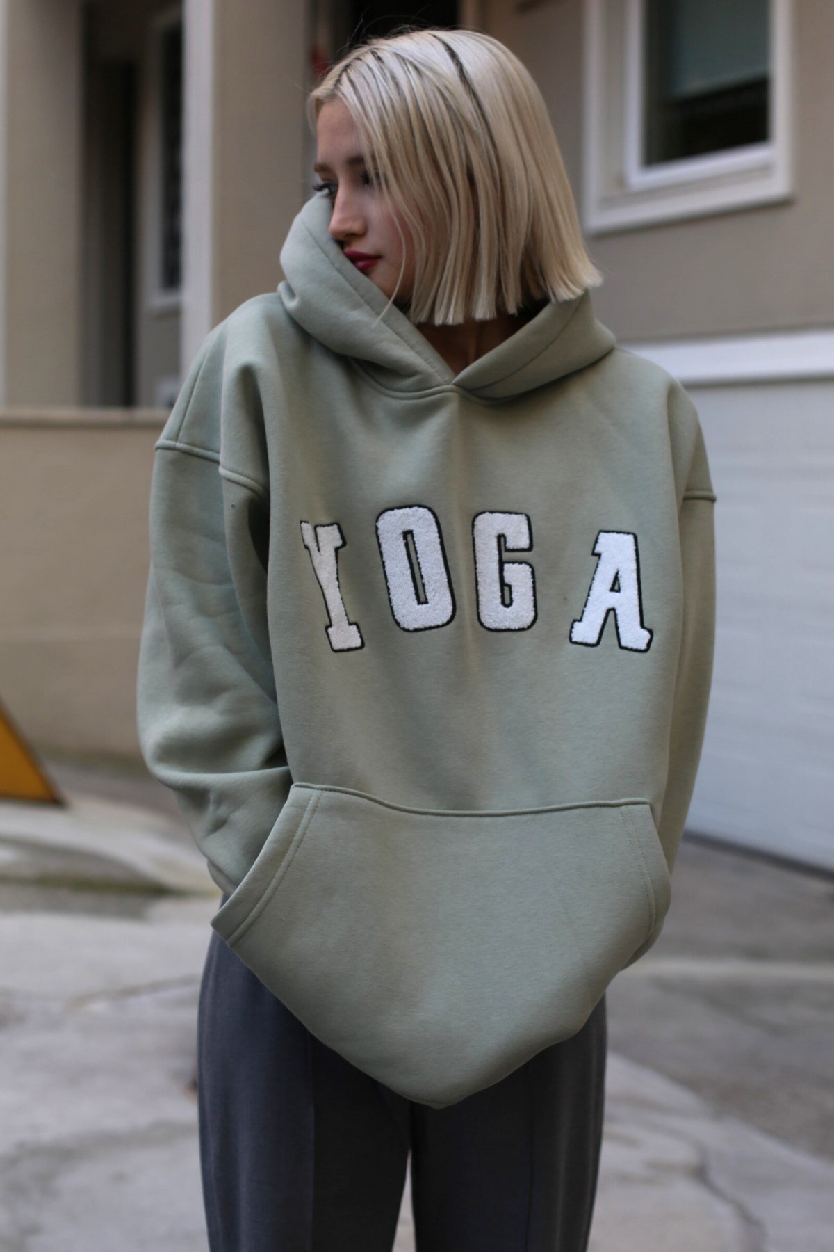 Mint Yeşili Nakışlı Kapüşonlu Sweatshirt MG1580