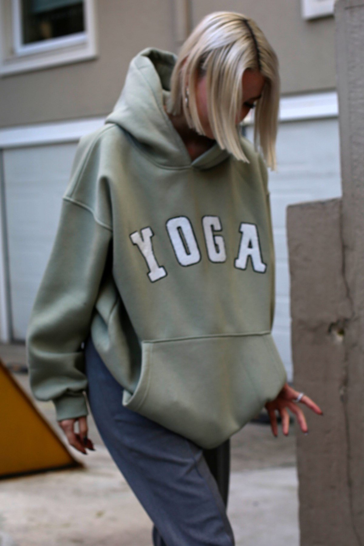 Mint Yeşili Nakışlı Kapüşonlu Sweatshirt MG1580