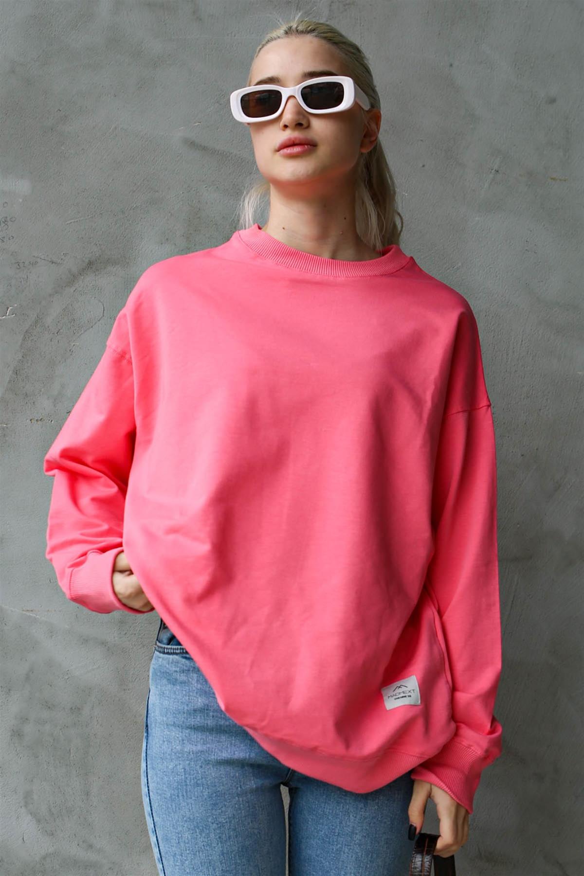 Pembe Basic Oversize Kadın Sweatshirt MG1686