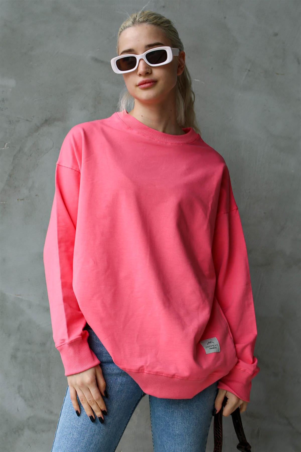 Pembe Basic Oversize Kadın Sweatshirt MG1686