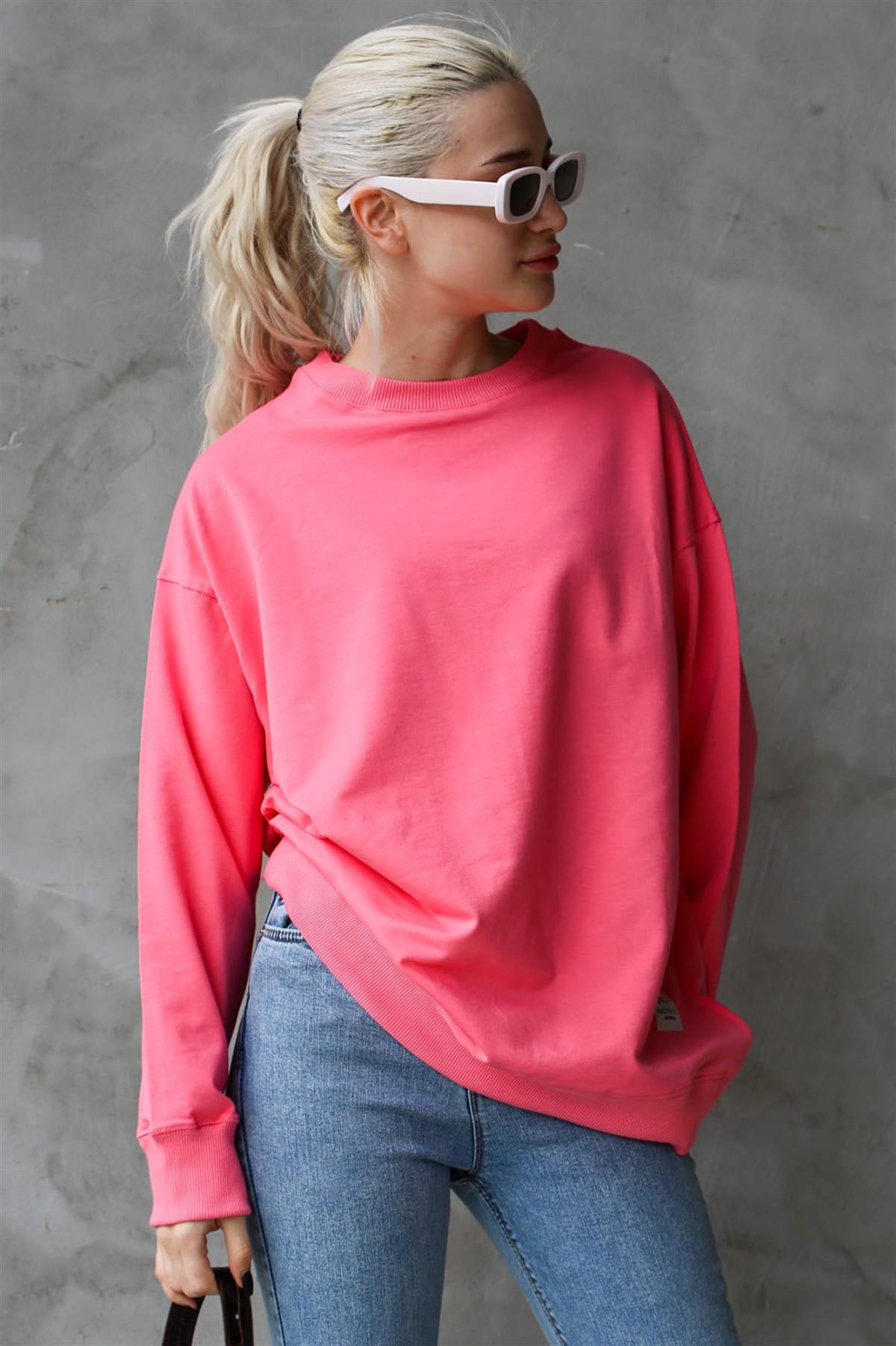 Pembe Basic Oversize Kadın Sweatshirt MG1686