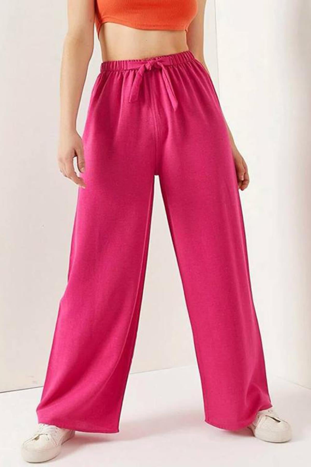 Pembe Bol Paça Keten Pantolon MG1846
