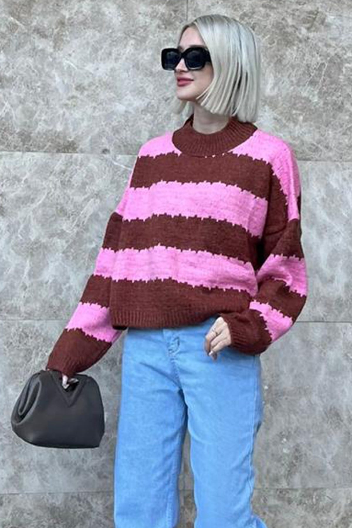 Pembe Desenli Oversize Kazak MG1205