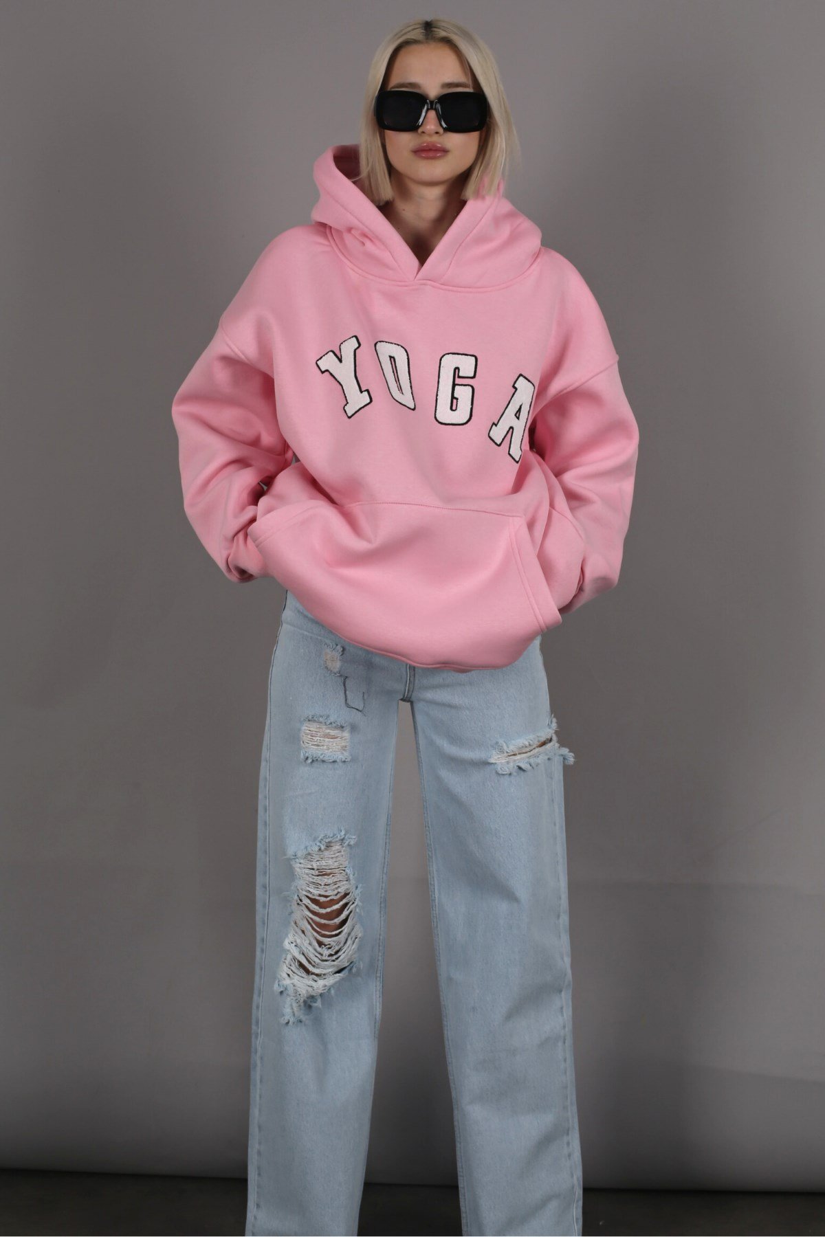 Pembe Nakışlı Kapüşonlu Sweatshirt MG1580