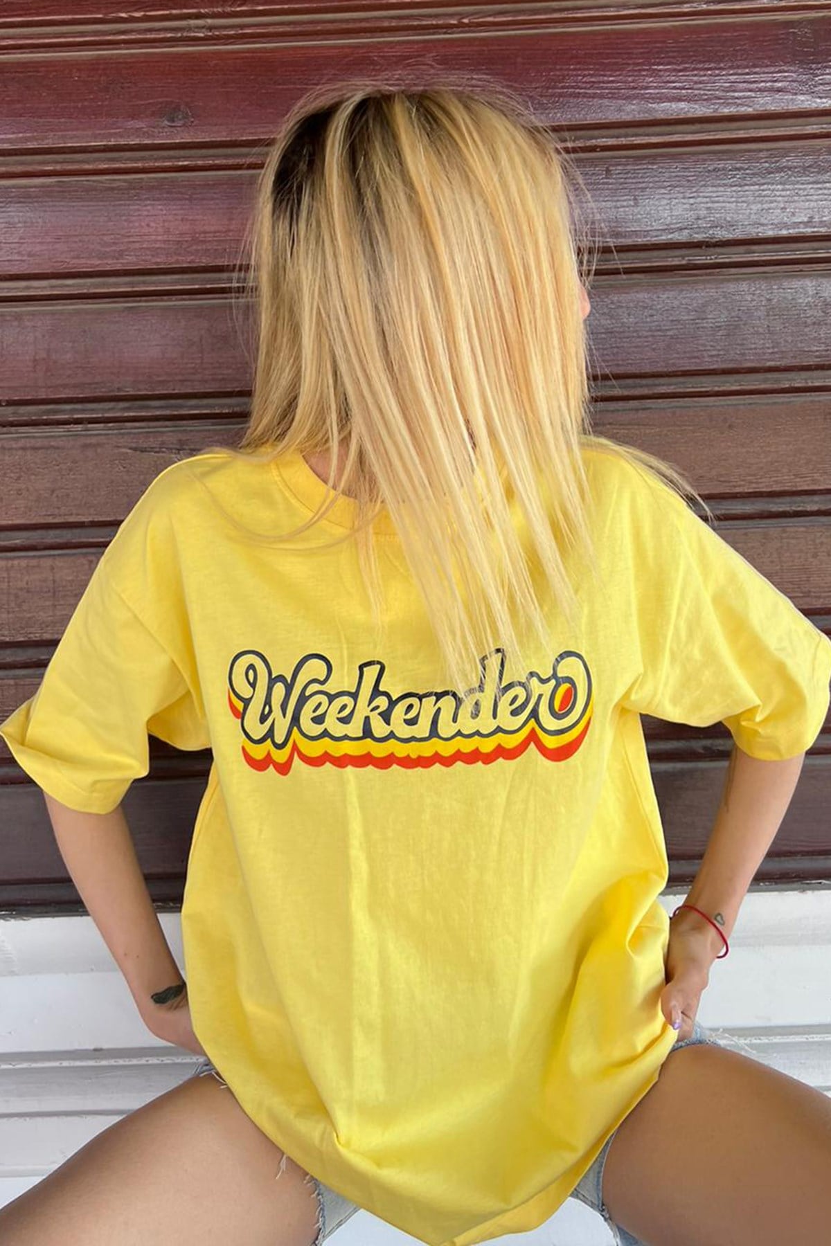 Women Printed Oversize Yellow T-Shirt