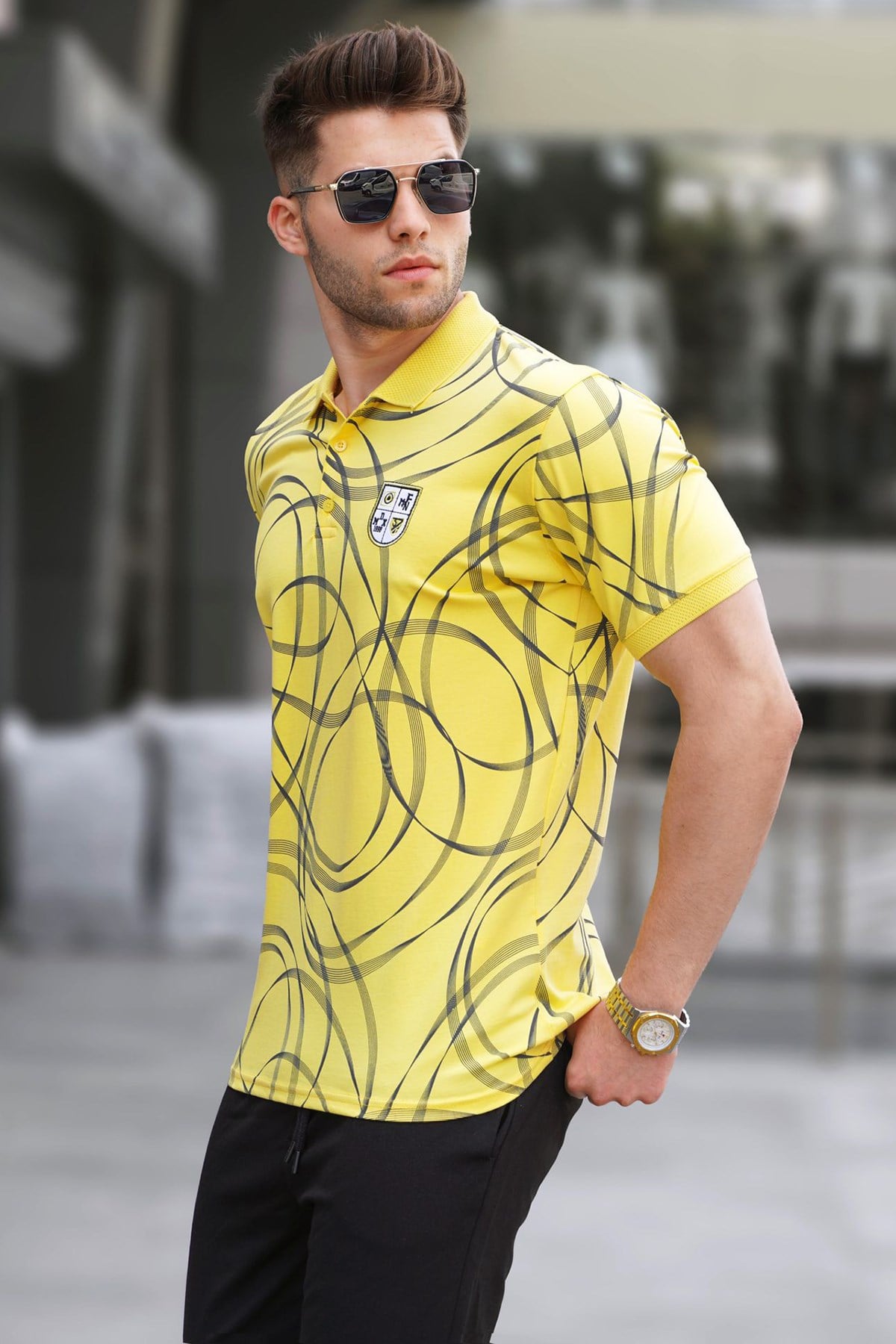 Sarı Desenli Polo Yaka Tişört 5873