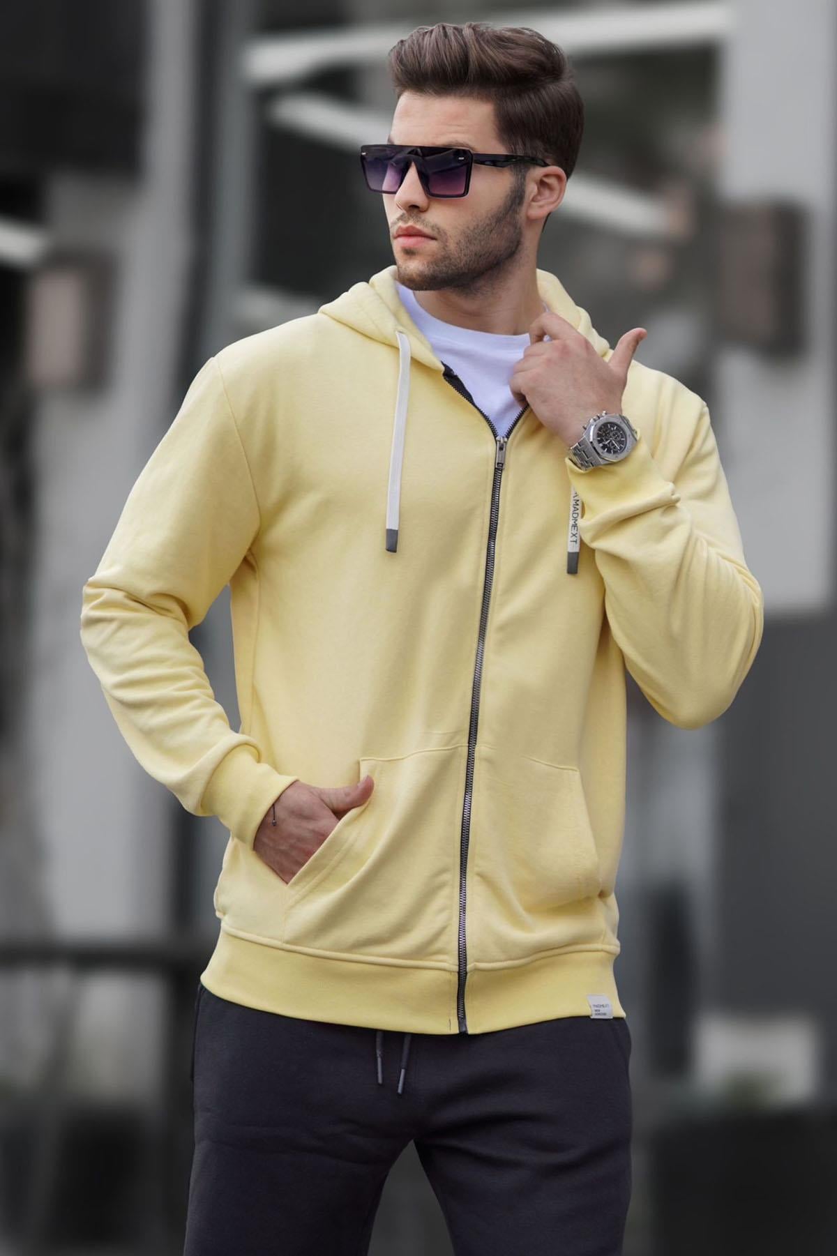 Sarı Fermuarlı Kapüşonlu Sweatshirt 6161