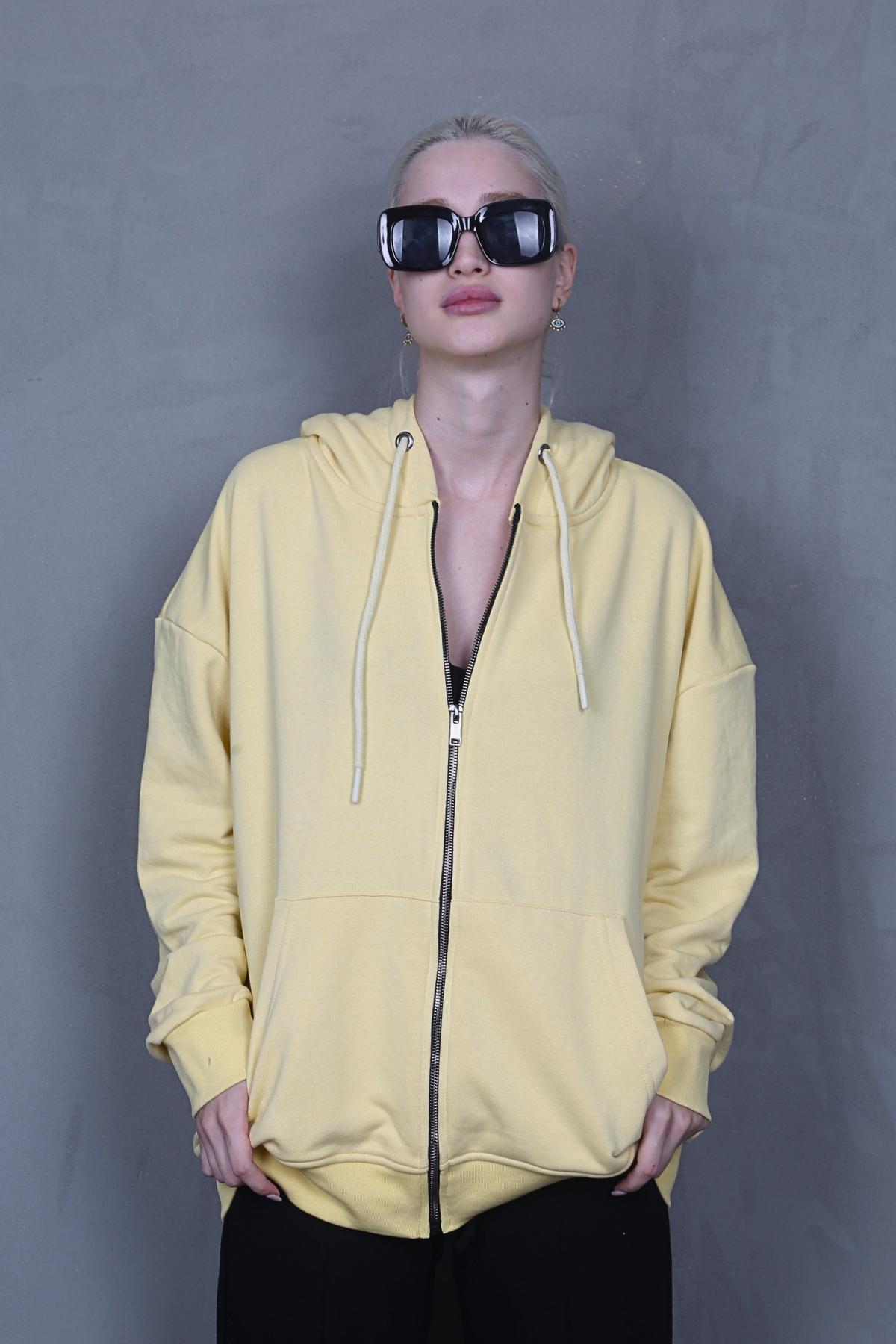 Sarı Kapüşonlu Basic Sweatshirt MG1900