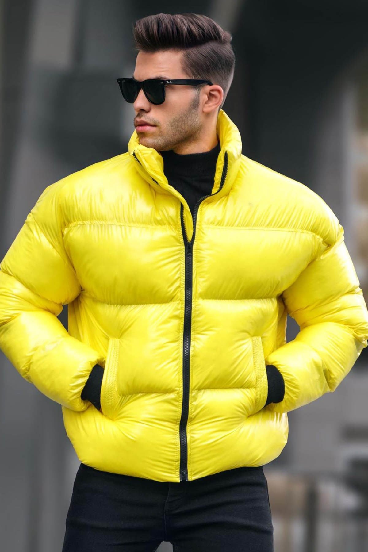 Sarı Parlak Basic Şişme Mont 5993