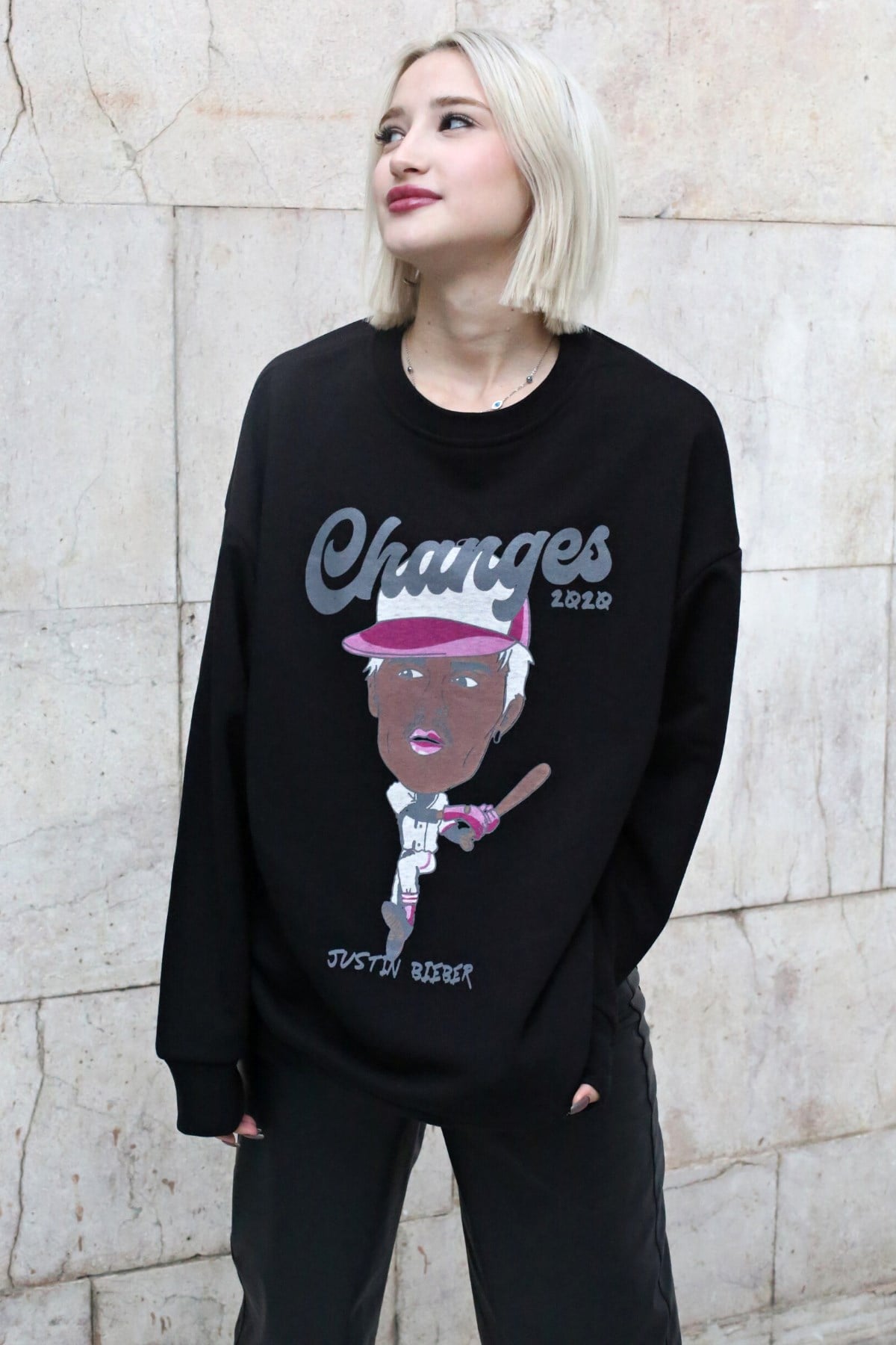 Siyah Baskılı Oversize Sweatshirt MG1578