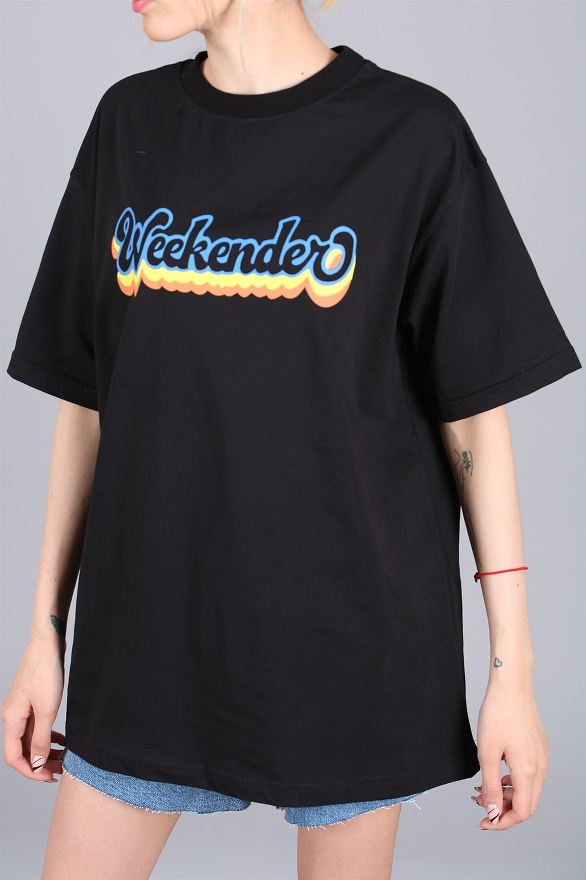 Women Printed Oversize Black T-Shirt