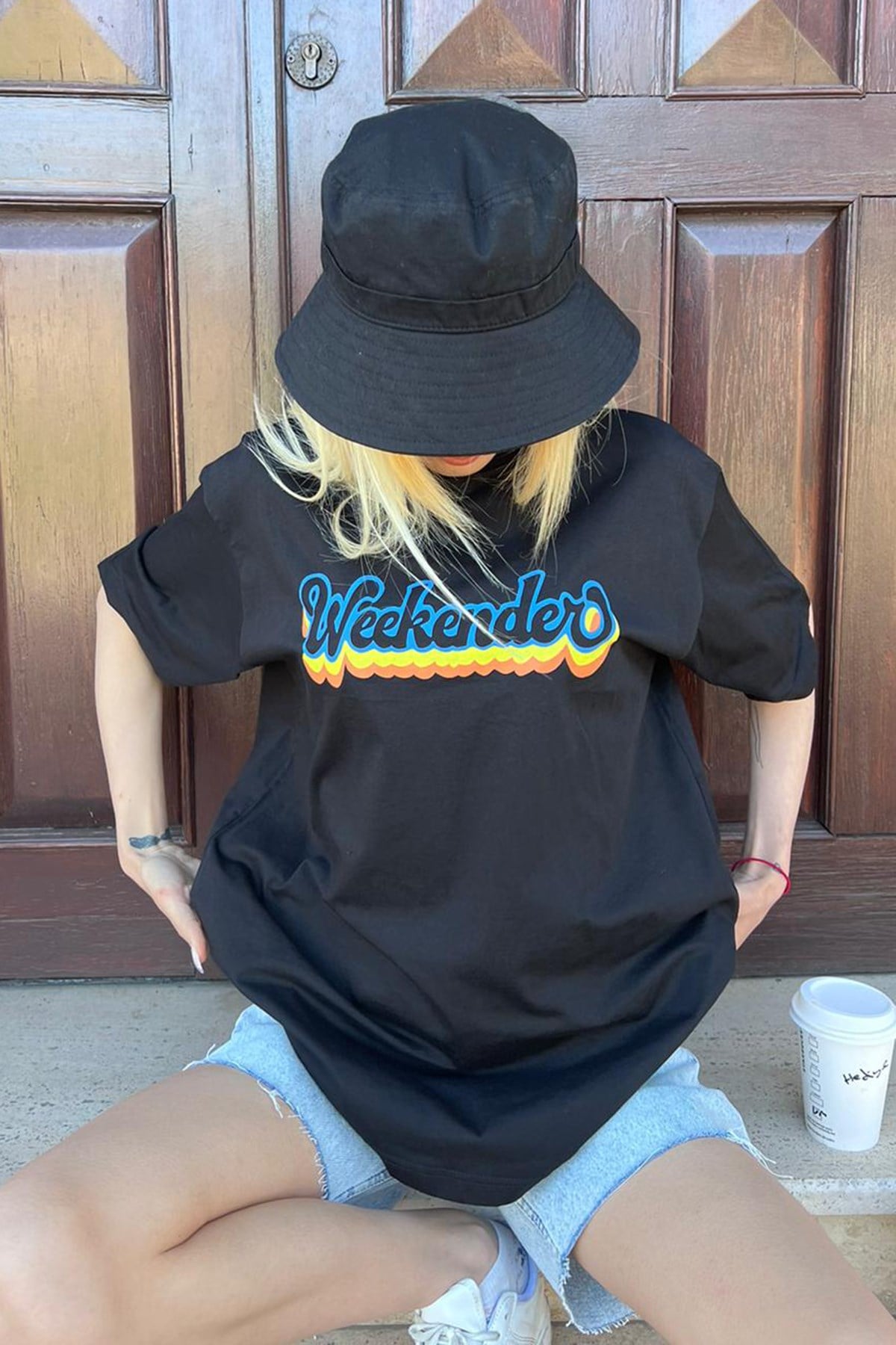 Women Printed Oversize Black T-Shirt
