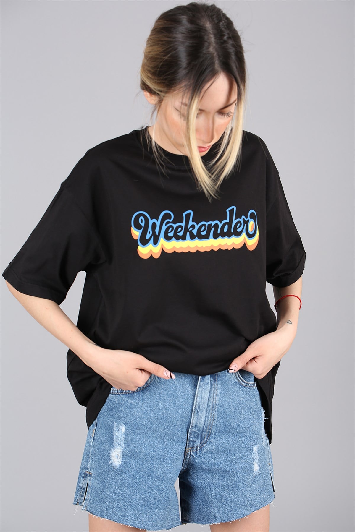 Women Printed Oversize Black T-Shirt